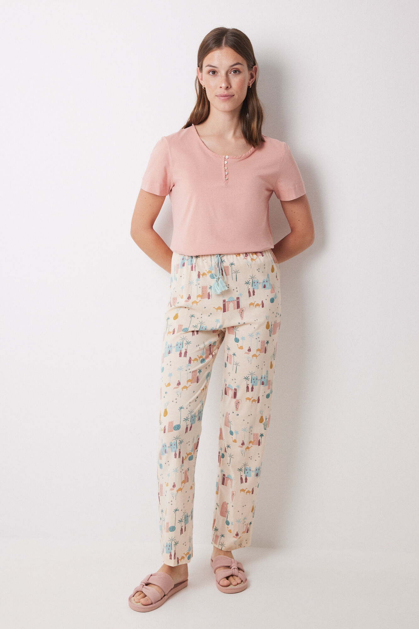 Women'secret Pantal&oacute;n largo 100% algod&oacute;n marfil