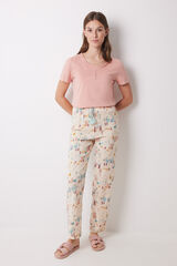 Women'secret Pantal&oacute;n largo 100% algod&oacute;n marfil estampado