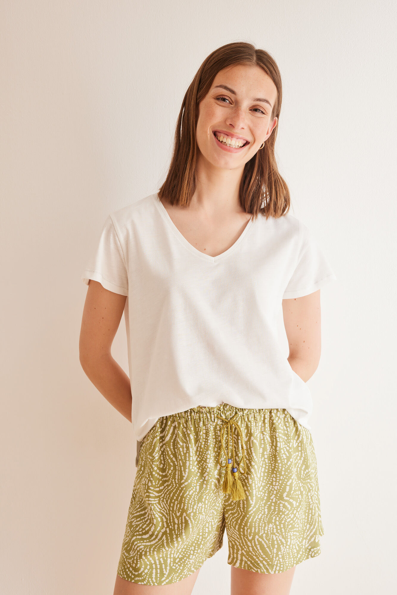 Women'secret Short verde estampado &eacute;tnico 