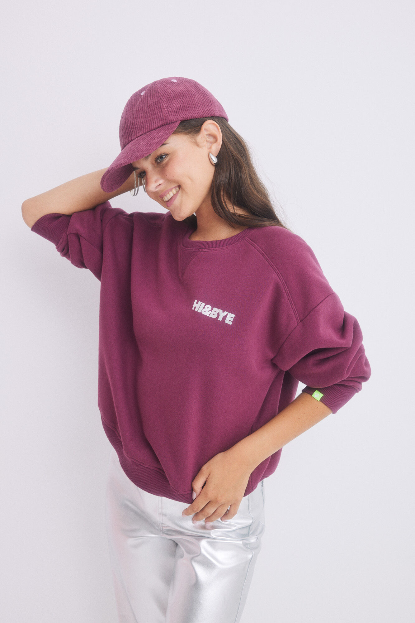 HI&BYE Sudadera felpa vino logo p&uacute;rpura