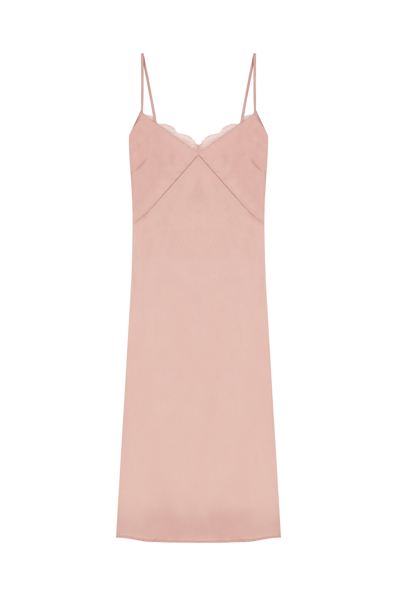 Women'secret Camis&oacute;n midi sat&eacute;n y encaje nude caf&eacute;