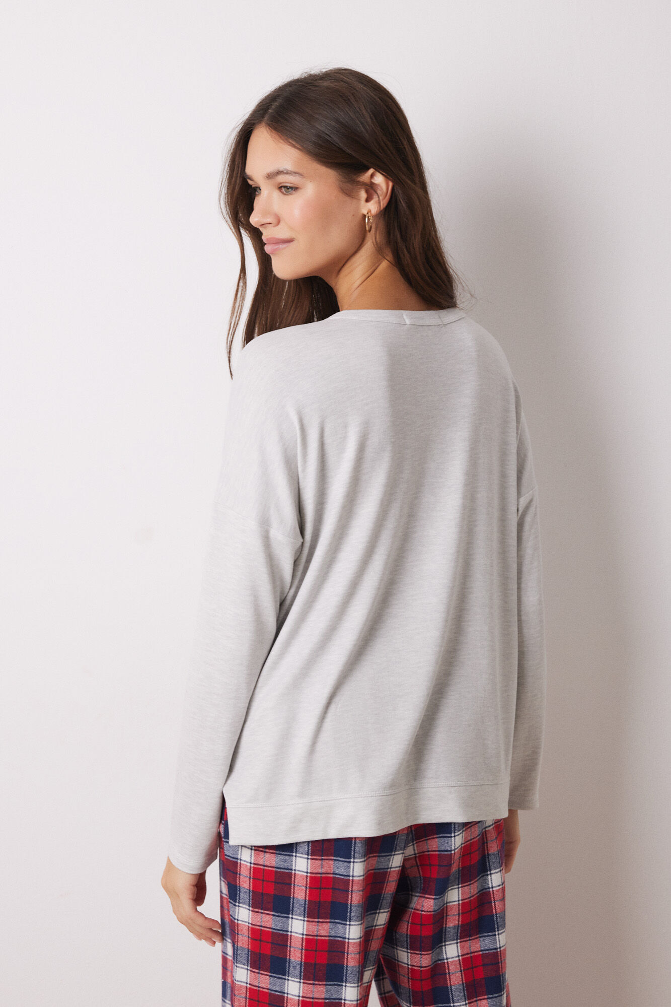 Women'secret Playera manga larga punto c&aacute;lido gris gris