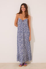 Women'secret Vestido largo con tirantes y estampado azul estampado