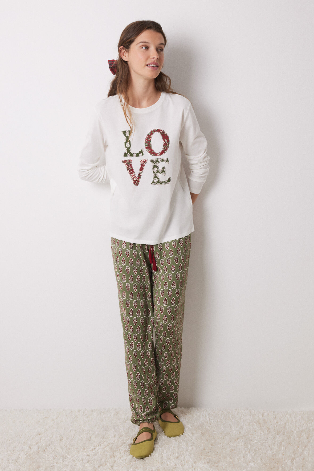 Women'secret Playera manga larga 100% algod&oacute;n LOVE marfil