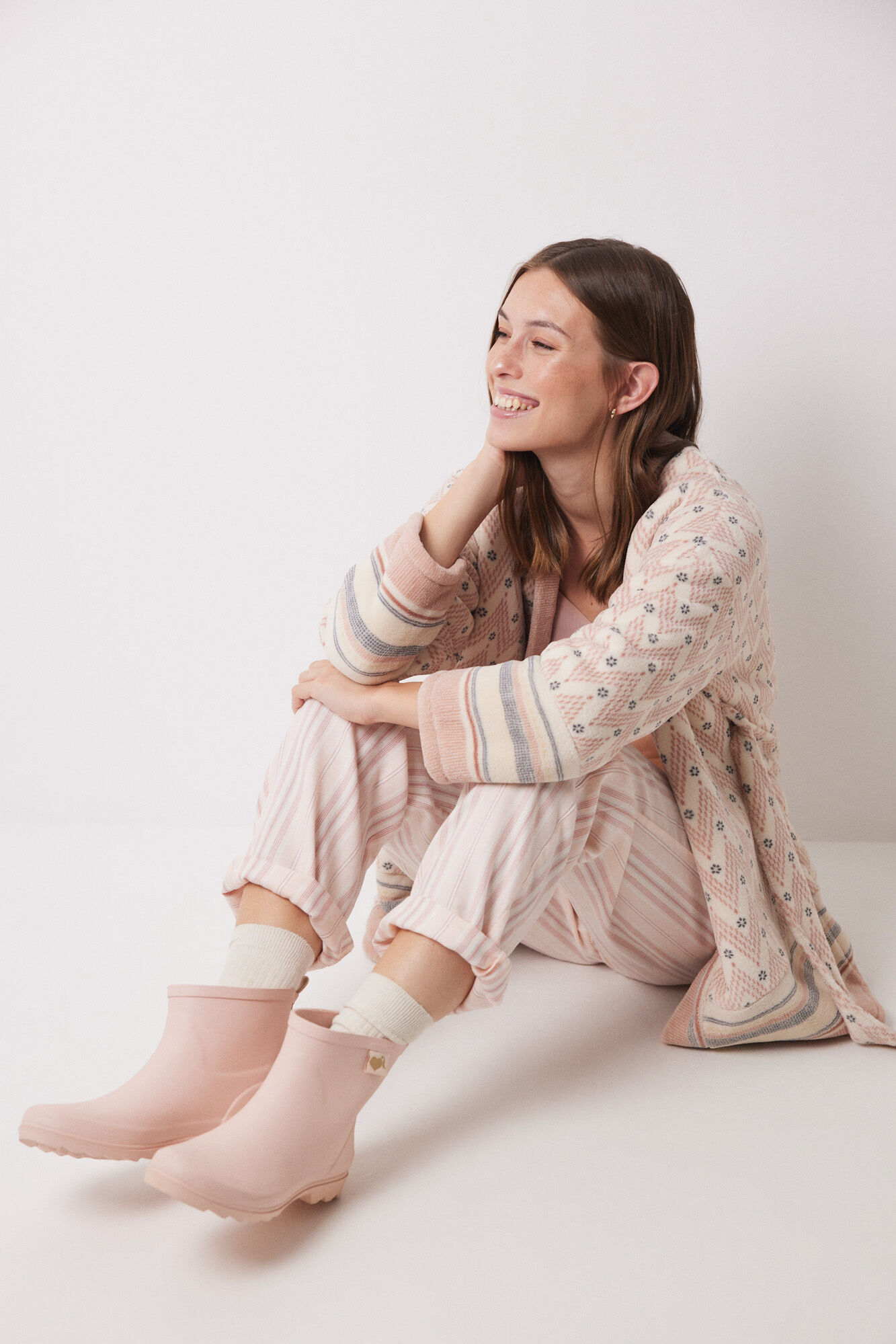 Women'secret Pantal&oacute;n largo franela rayas rosas