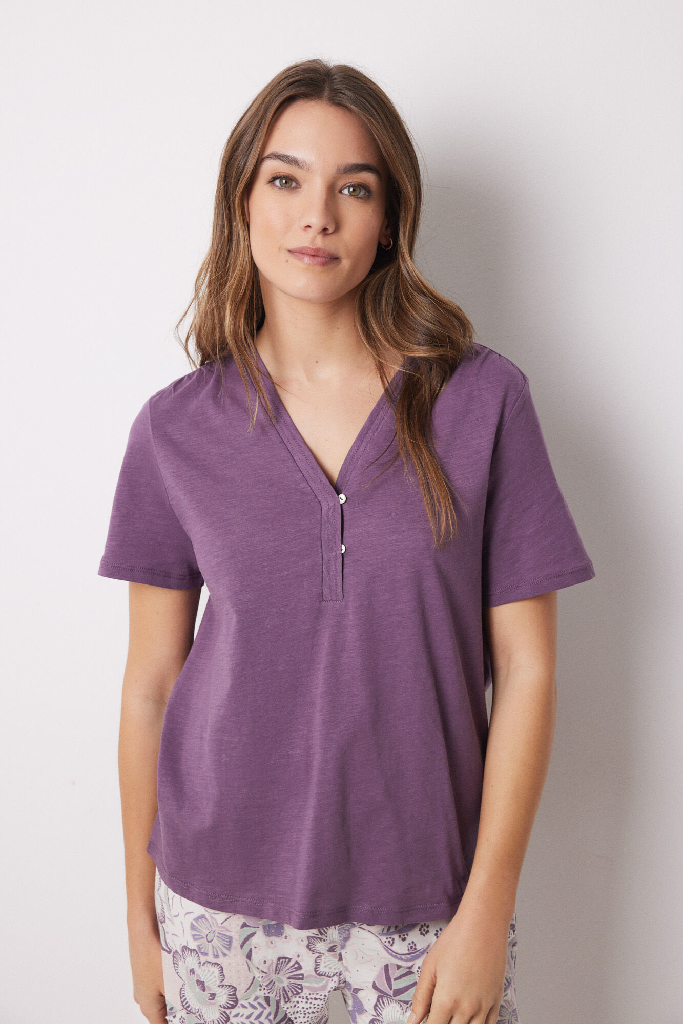Women'secret Playera de manga corta 100% de algod&oacute;n morado