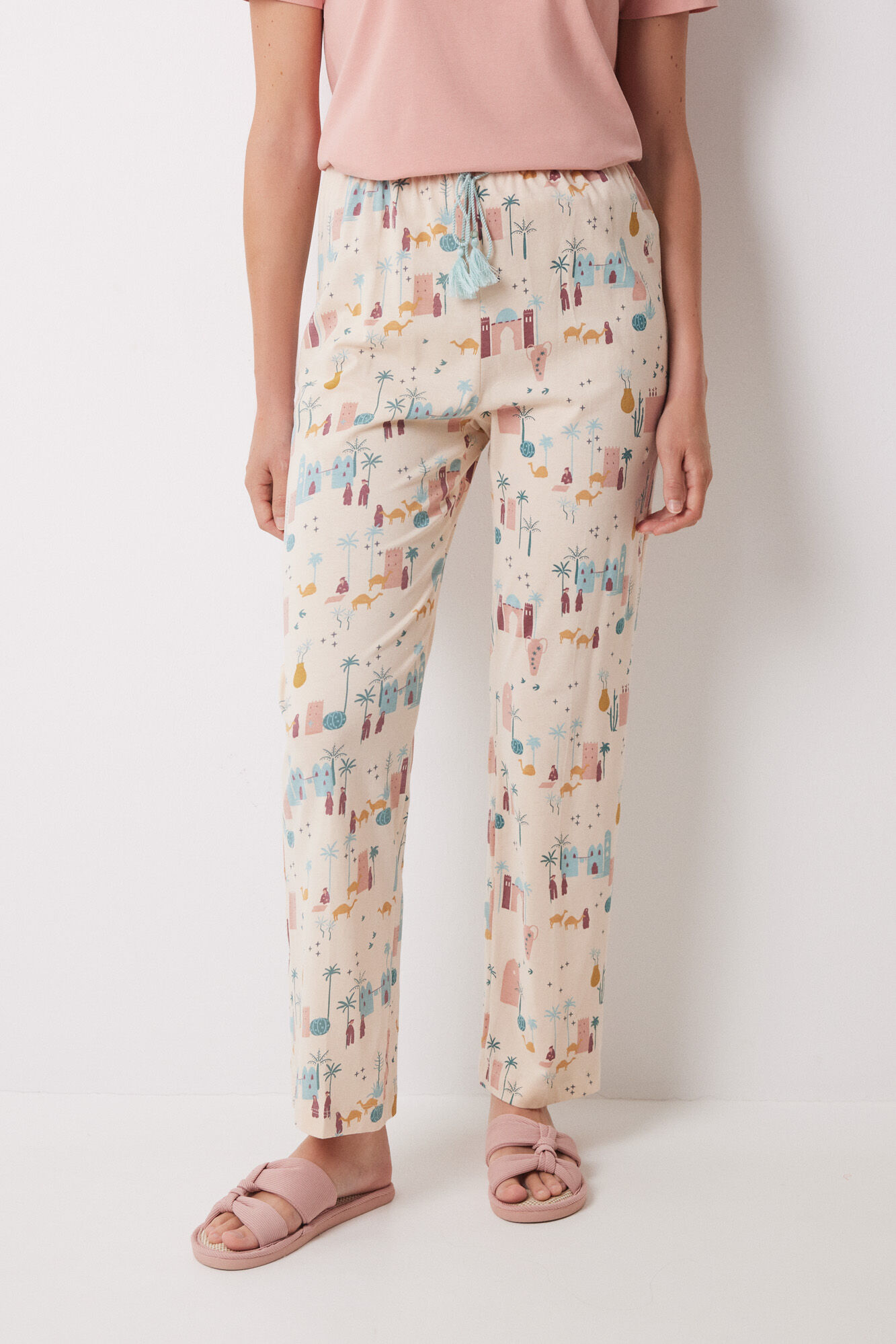 Women'secret Pantal&oacute;n largo 100% algod&oacute;n marfil