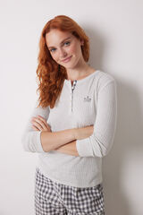 Women'secret Pijama larga cuadros gris marfil