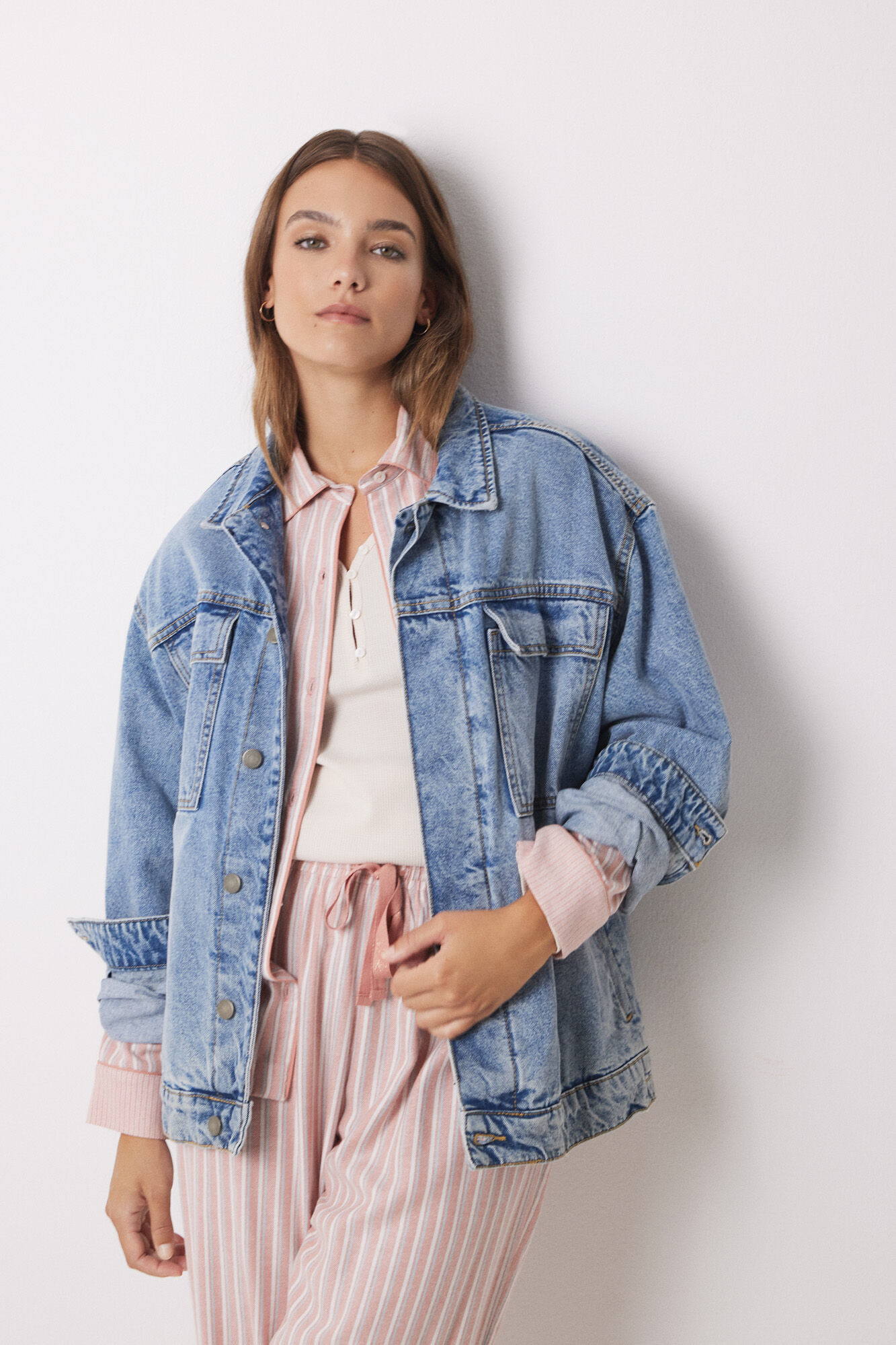 Women'secret Playera de cuello redondo con botones y manga larga marfil marfil