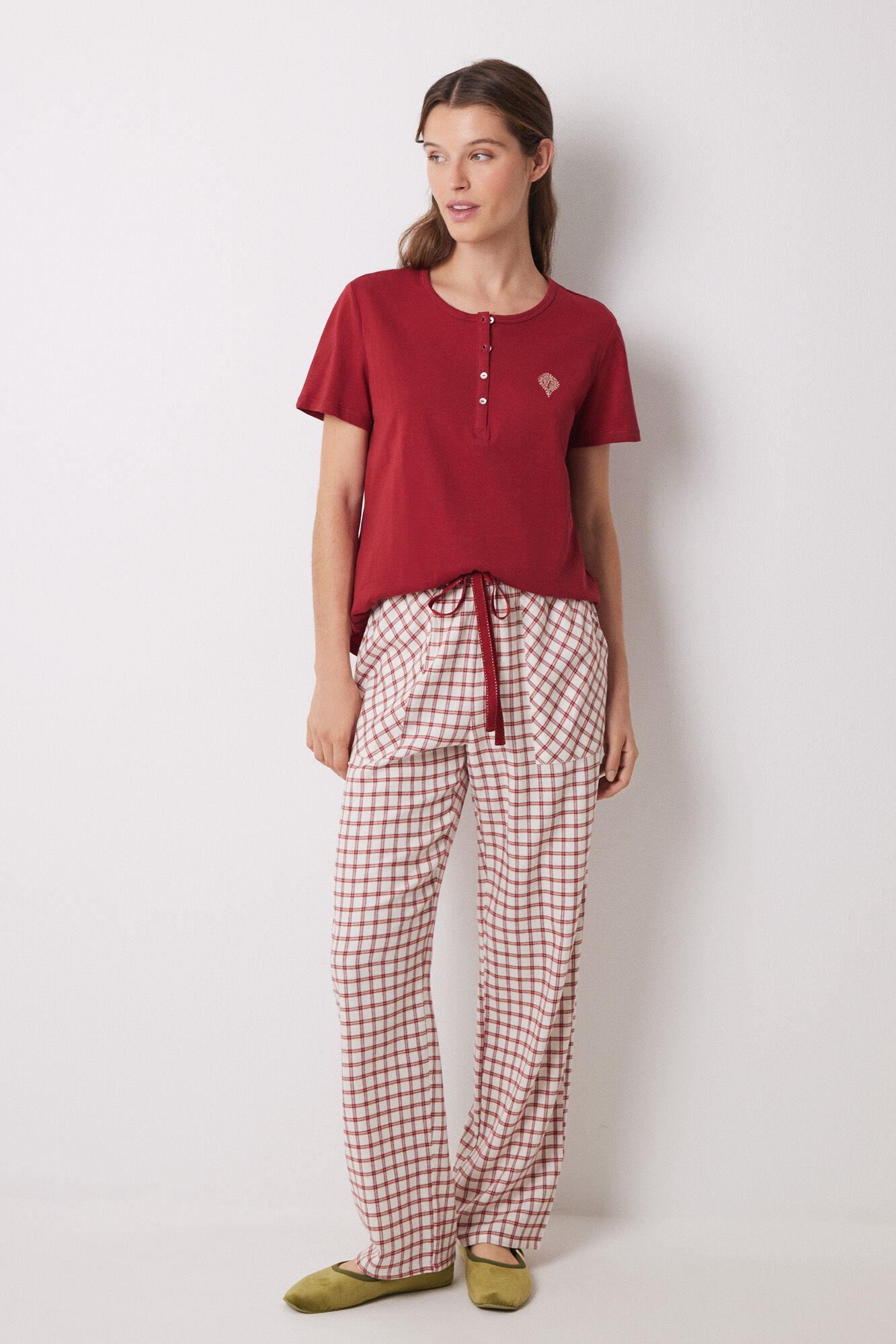 Women'secret Pantal&oacute;n pijama cuadros algod&oacute;n rojo