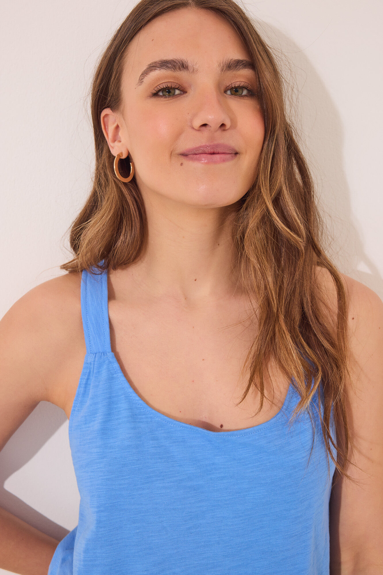 Women'secret Playera de tirantes sin mangas azul 100% algod&oacute;n azul