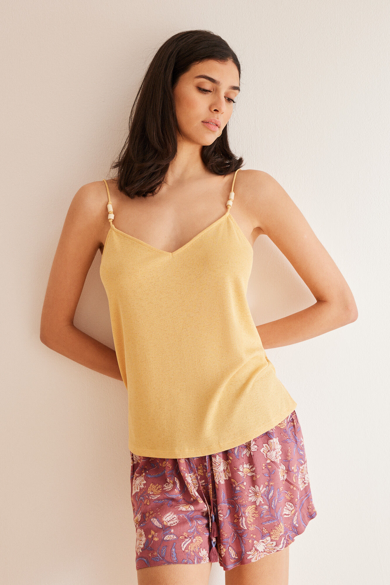 Women'secret Playera tirantes textura amarilla amarillo