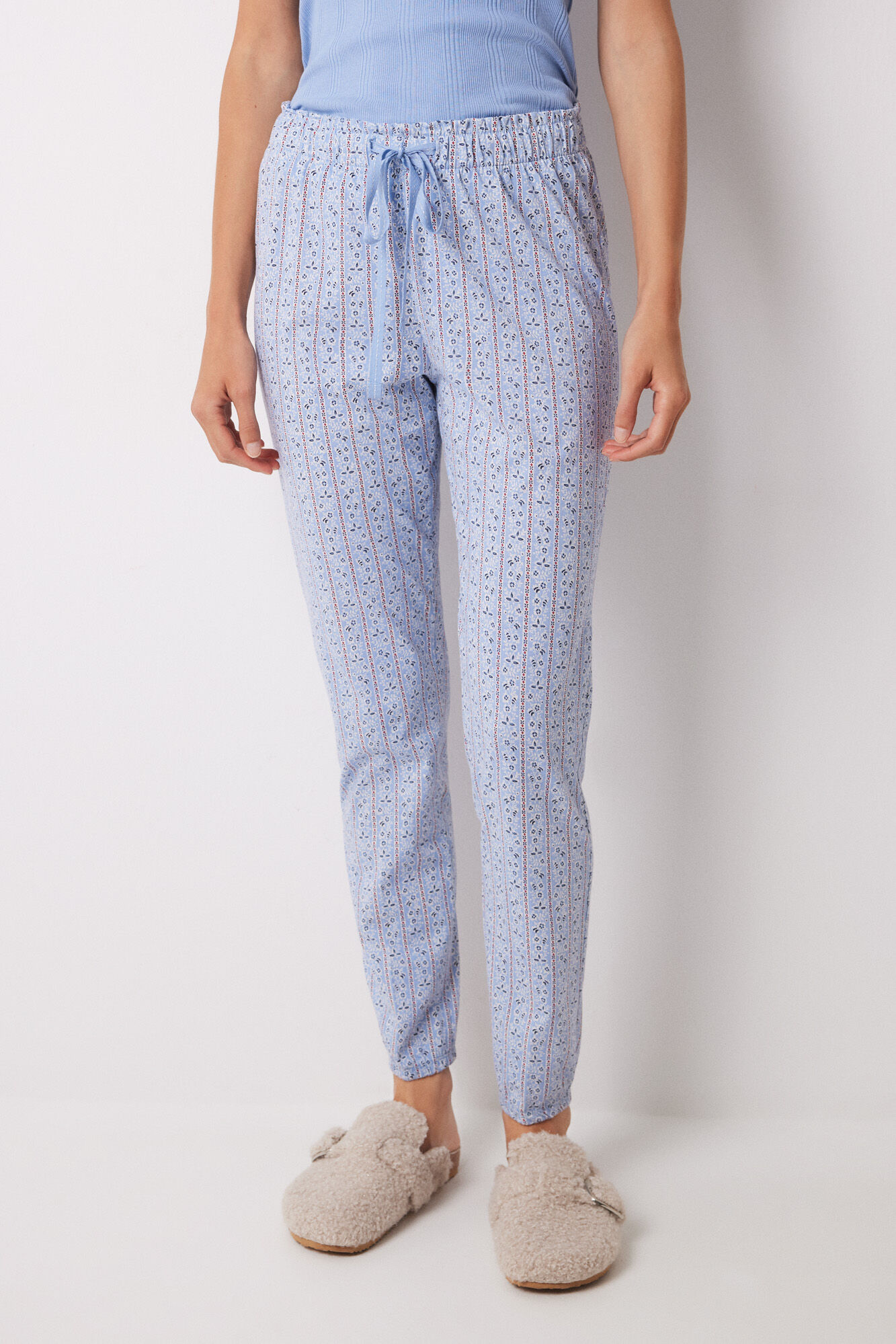 Women'secret Pantal&oacute;n pijama algod&oacute;n flores rayas skinny