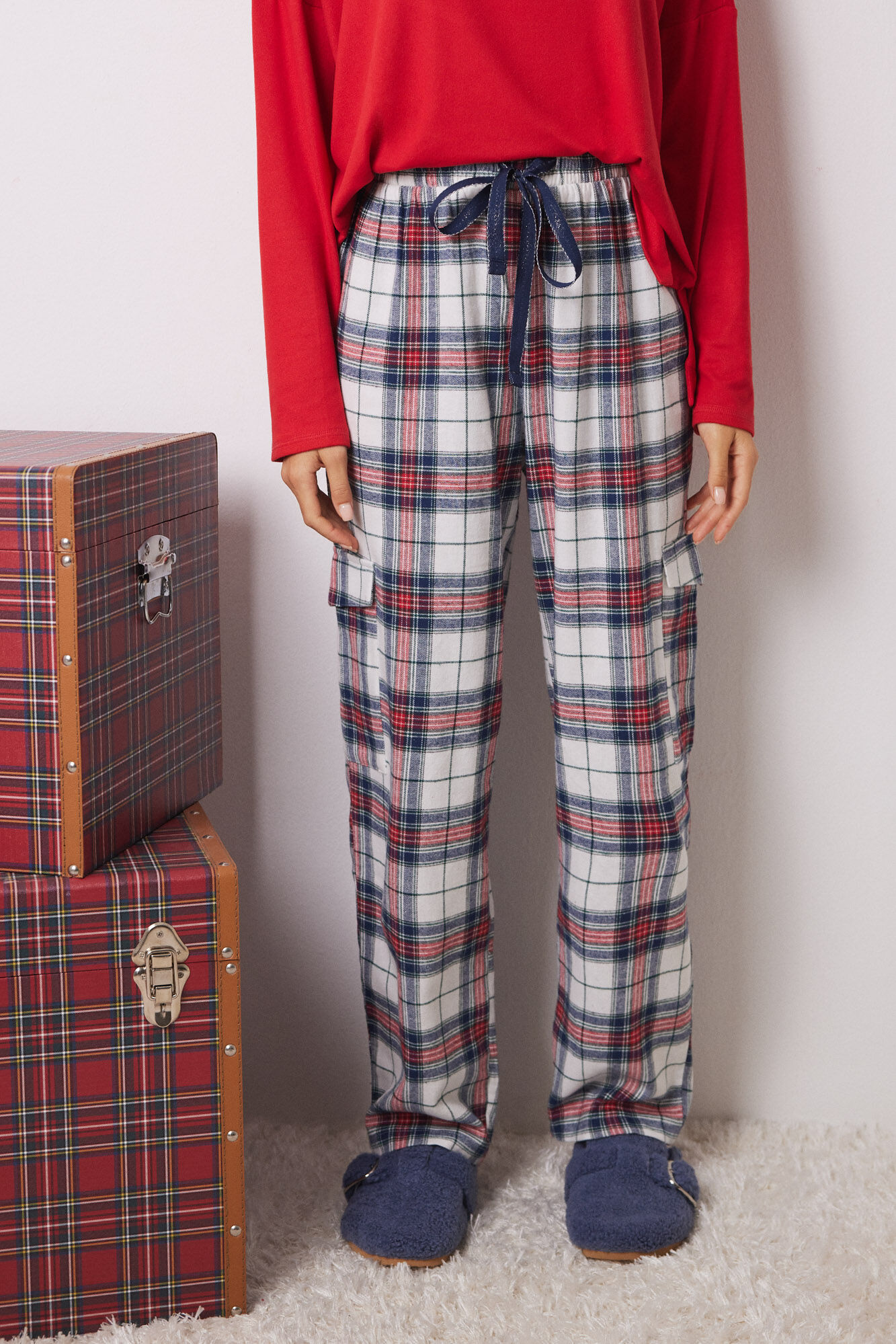 Women'secret Pantal&oacute;n cargo 100% algod&oacute;n cuadros estampado