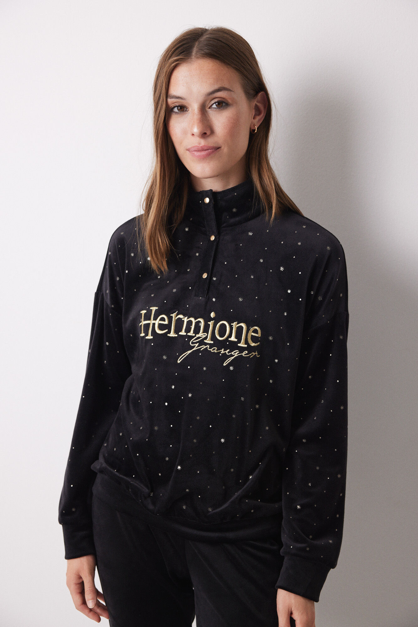 Women'secret Pijama larga terciopelo negro Hermione negro