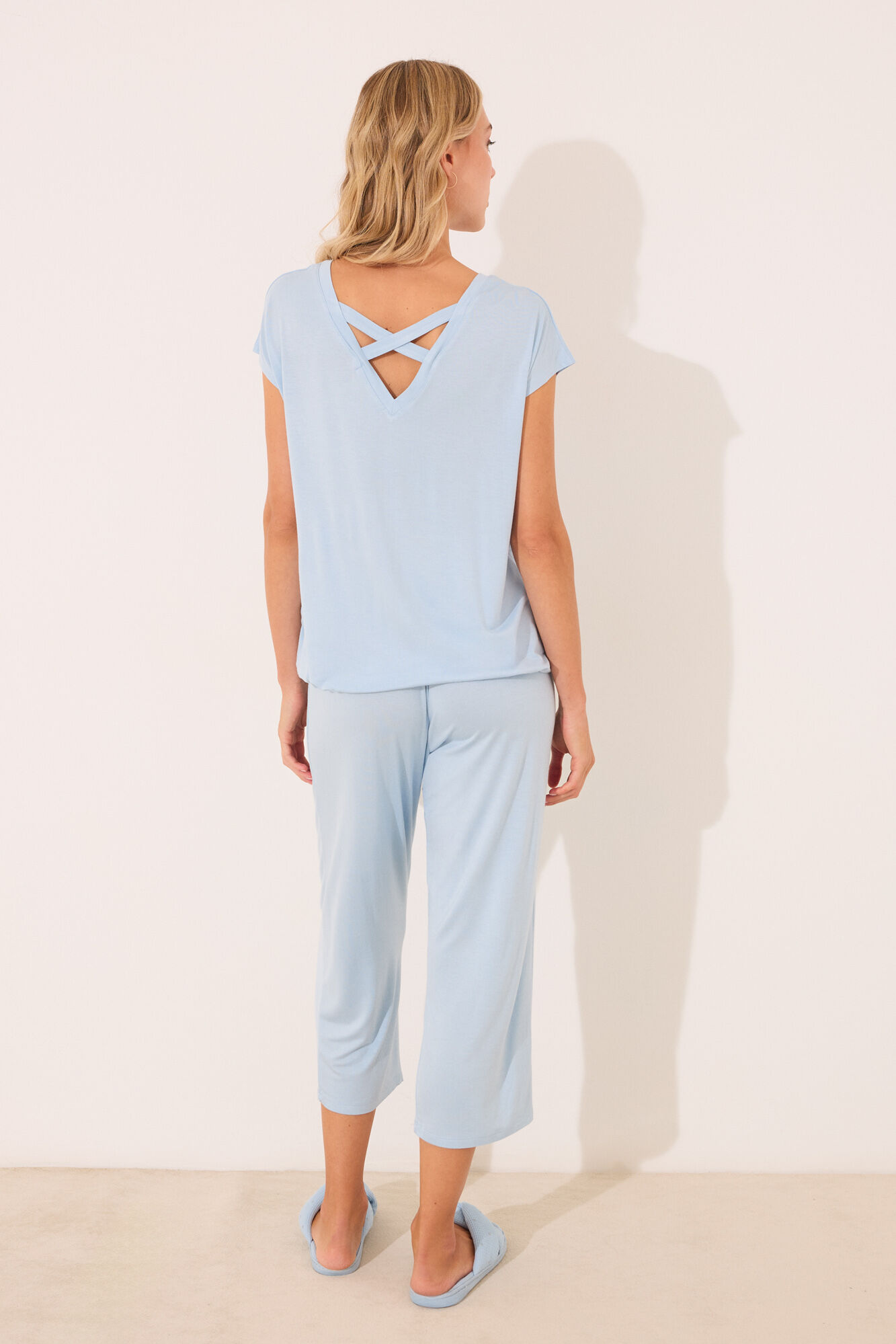 Women'secret Pijama Capri de viscosa con brillos azul azul