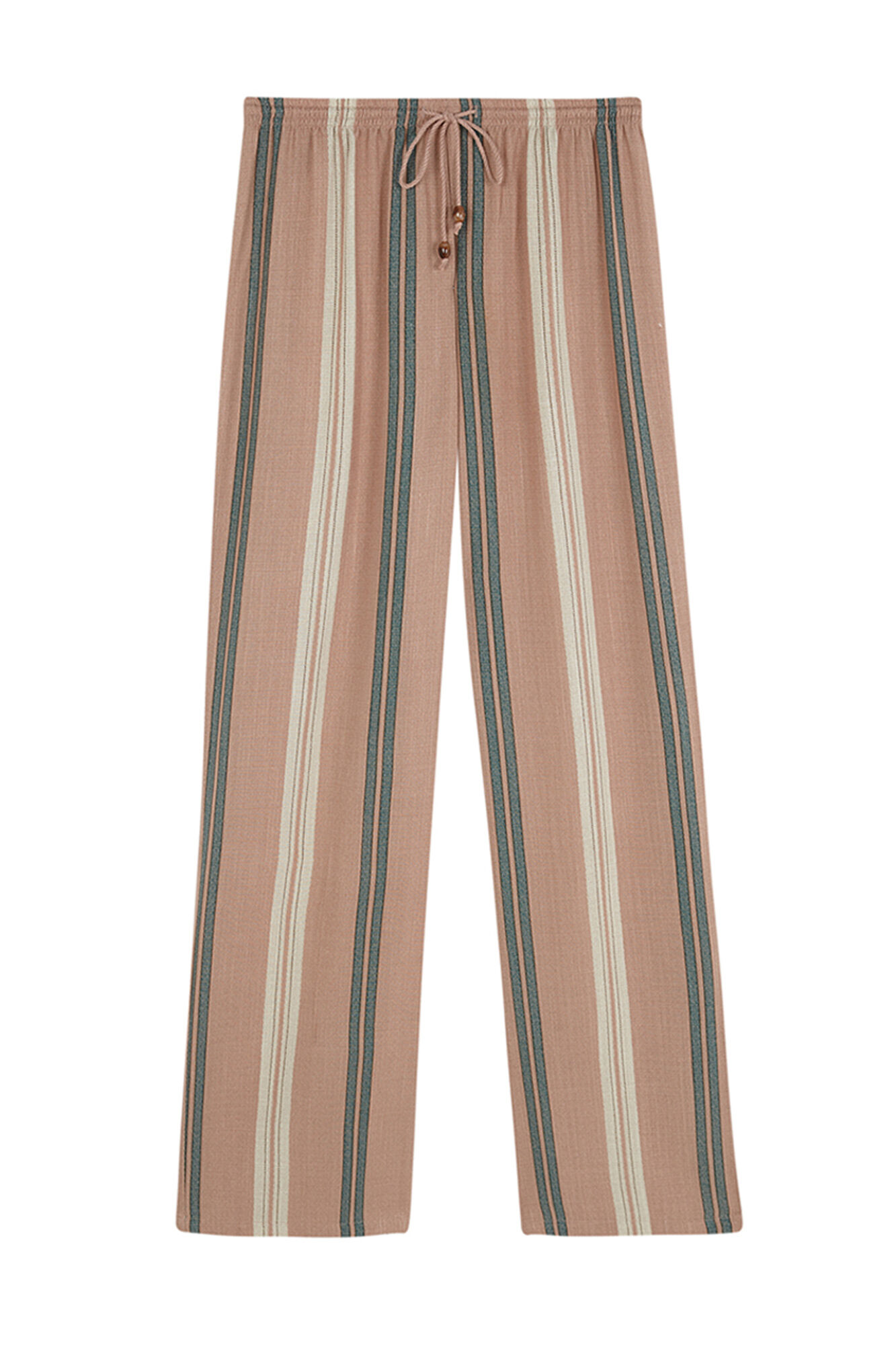Women'secret Pantal&oacute;n de viscosa con estampado de rayas marrones caf&eacute;