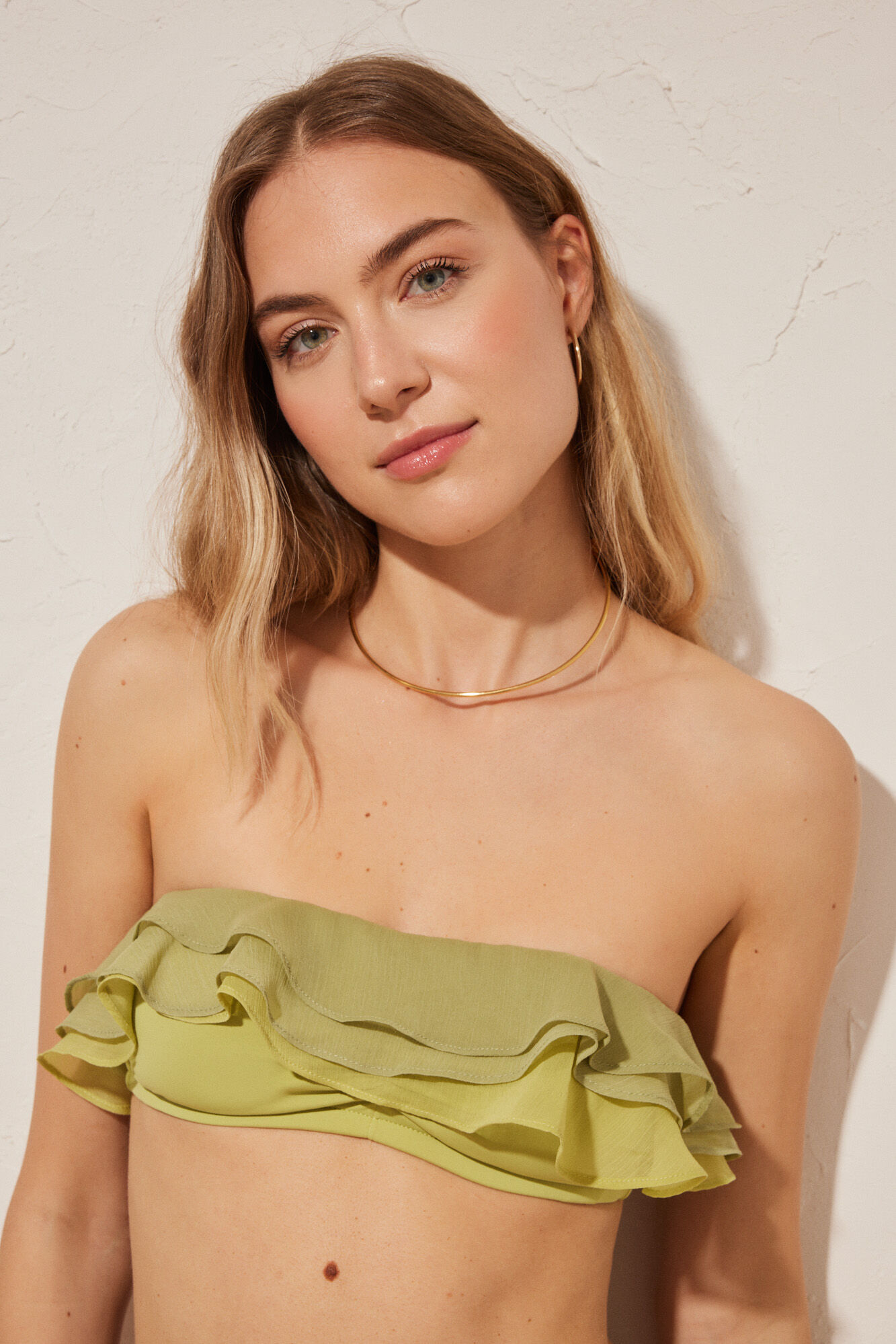 Women'secret Top bikini bandeau volantes verde