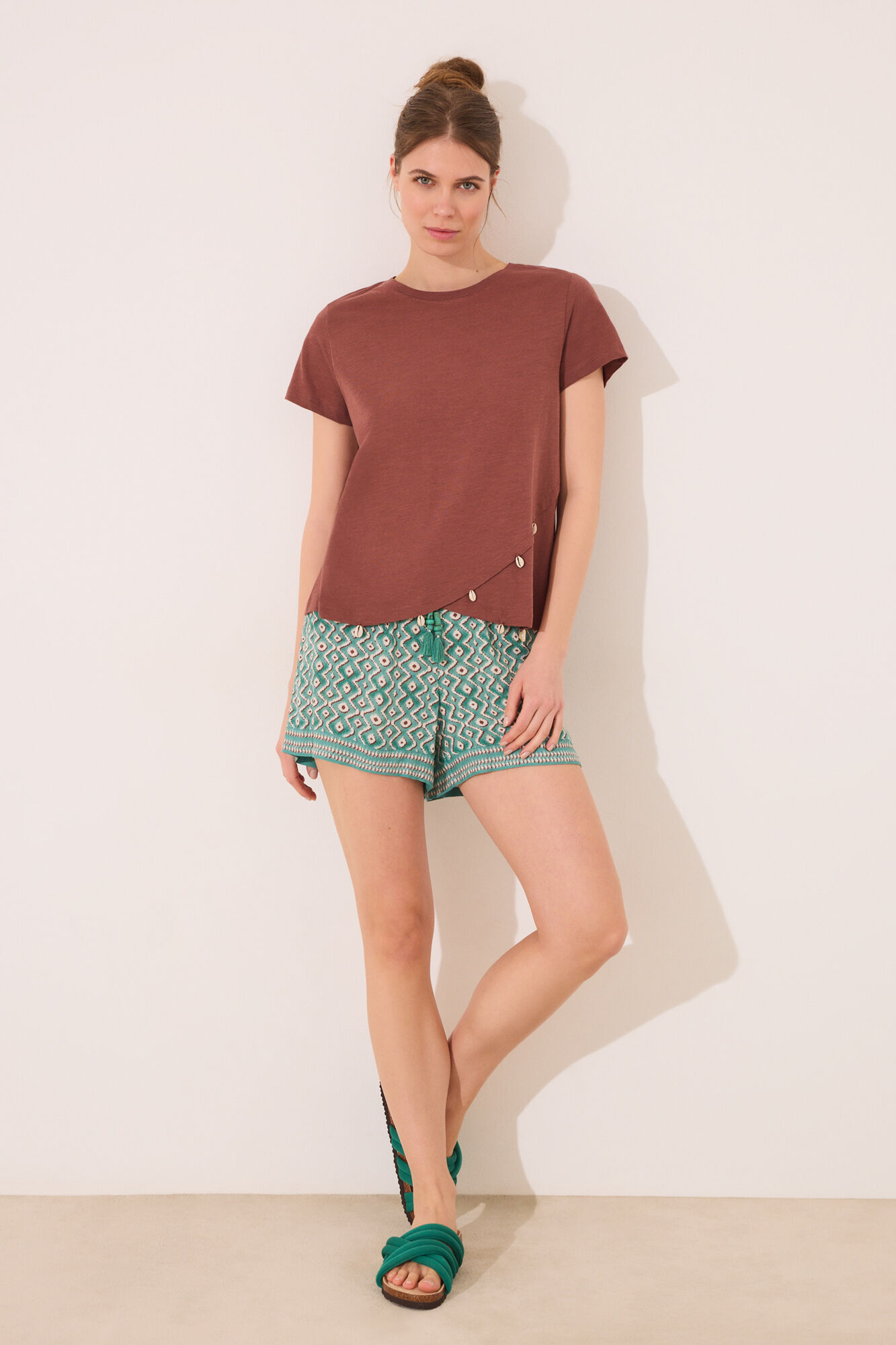 Women'secret Pantal&oacute;n de viscosa con estampado geom&eacute;trico  verde