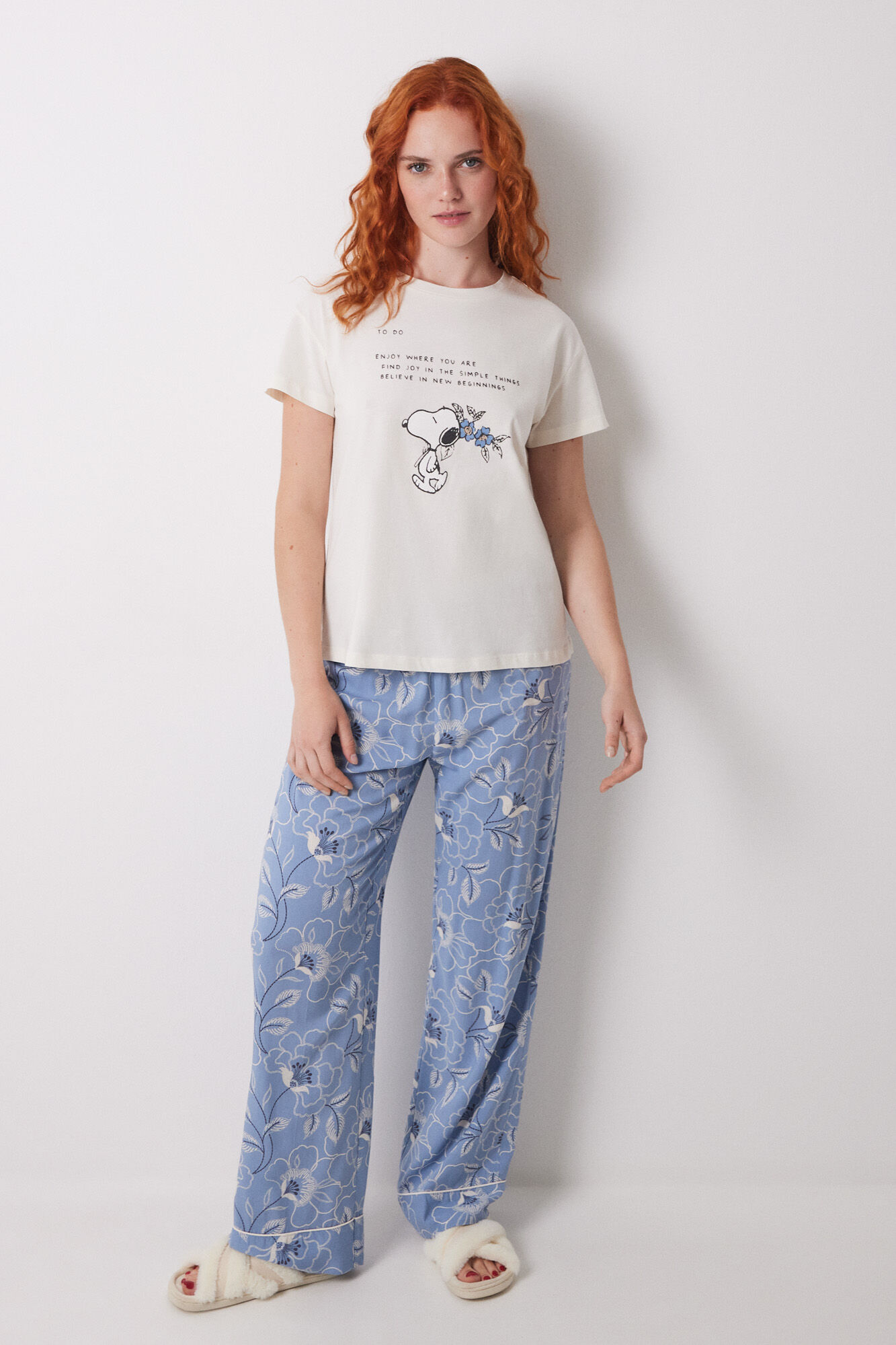 Women'secret Pantal&oacute;n largo con estampado de flores azules