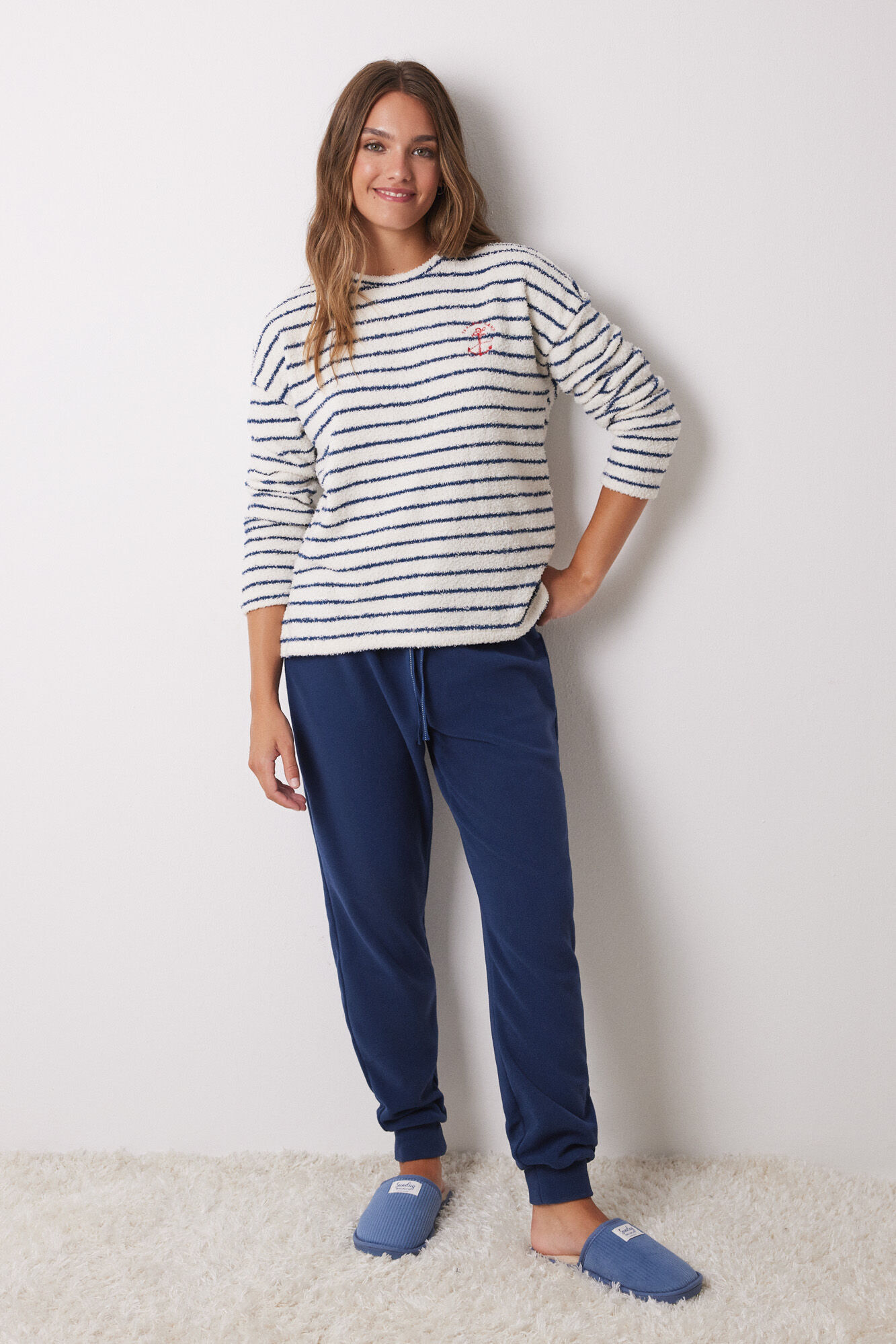 Women'secret Pijama larga esponjosa y polar azul