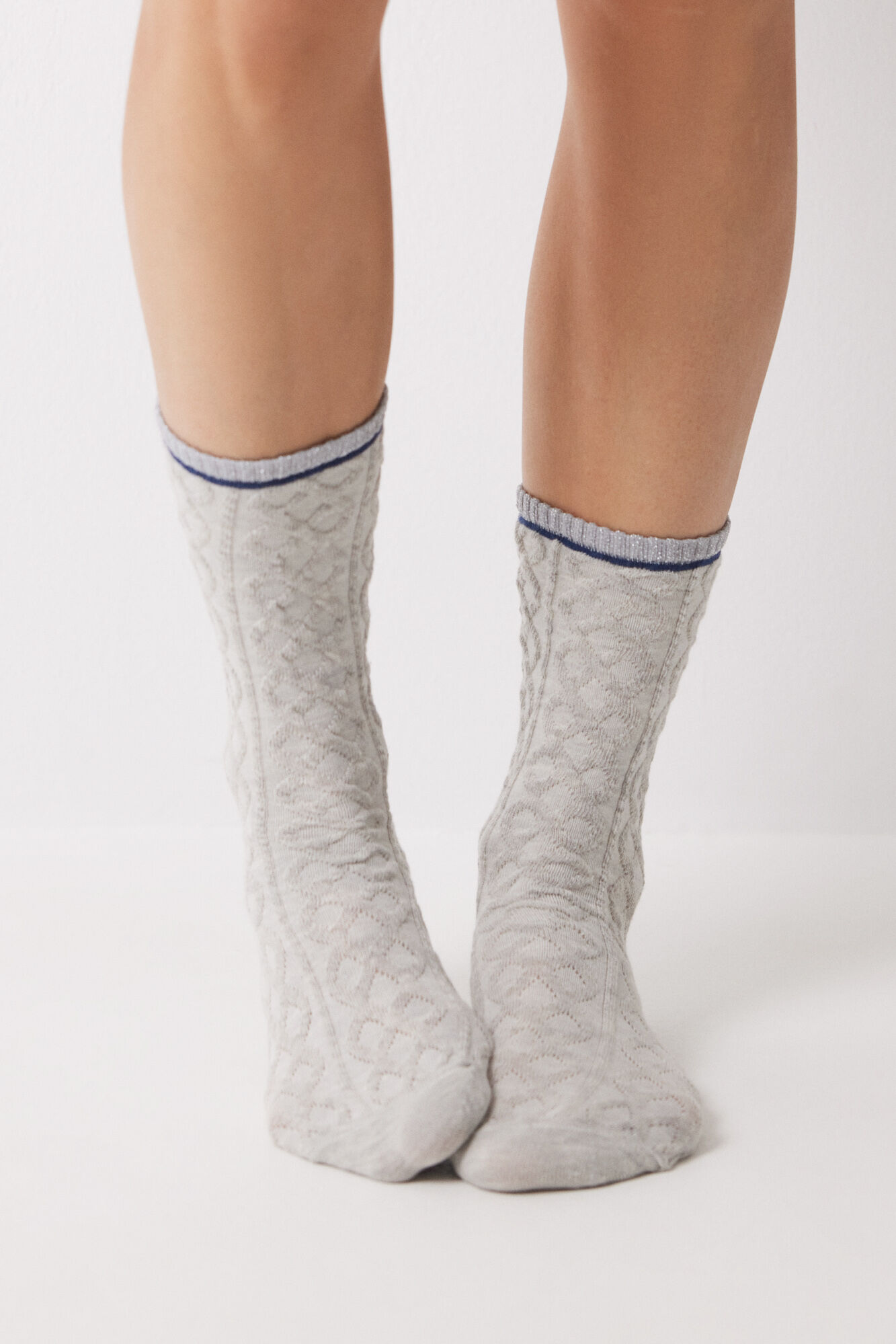 Women'secret Calcetines largos gris lurex