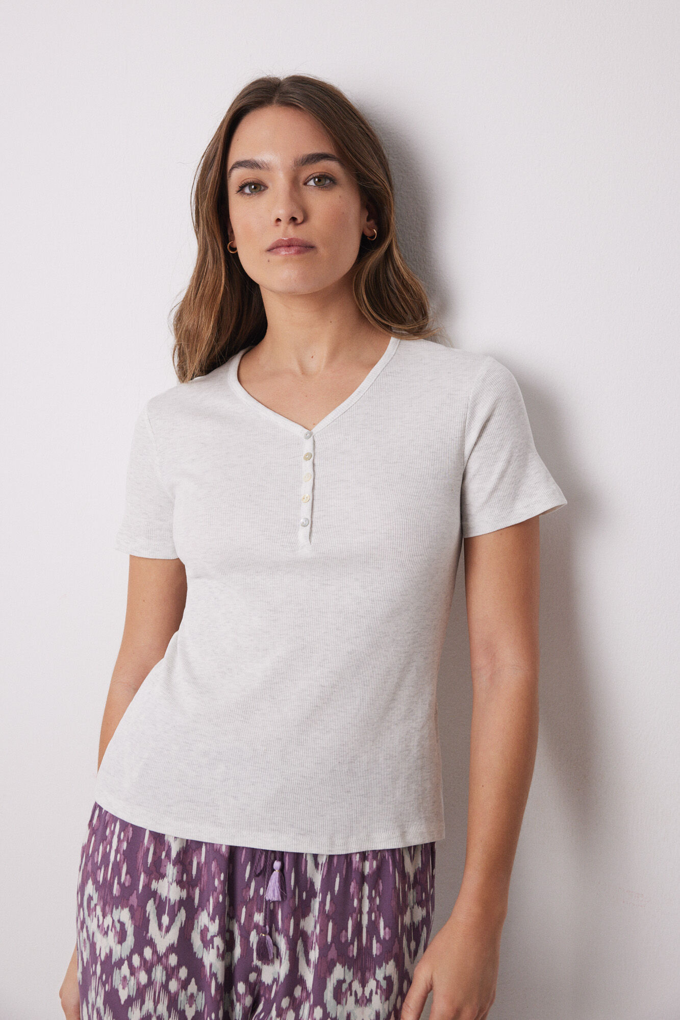 Women'secret Playera manga corta canal&eacute; gris