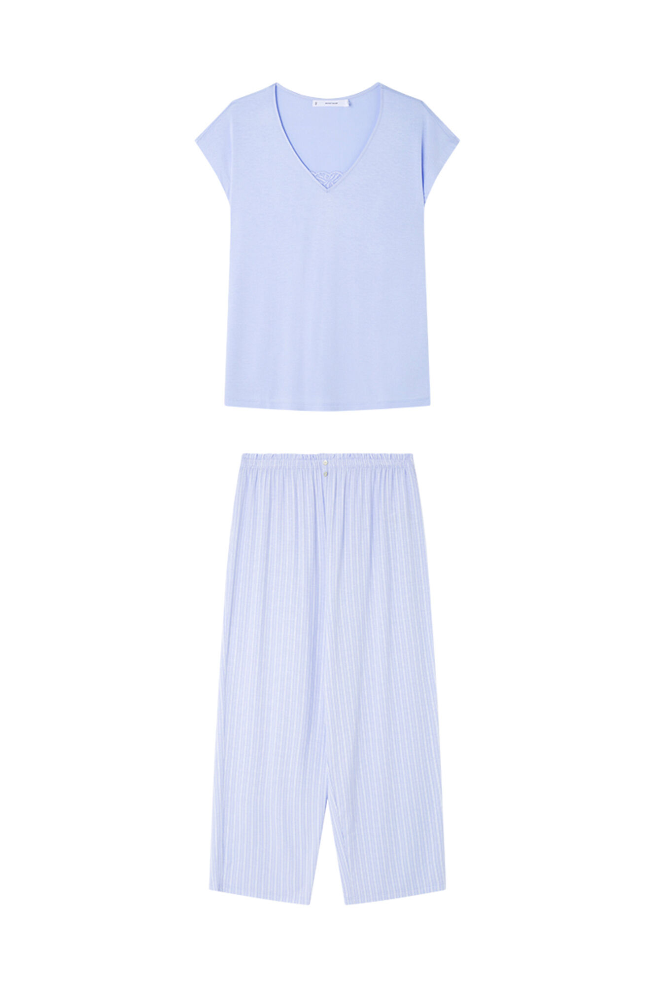 Women'secret Pijama capri de viscosa de rayas azules verde