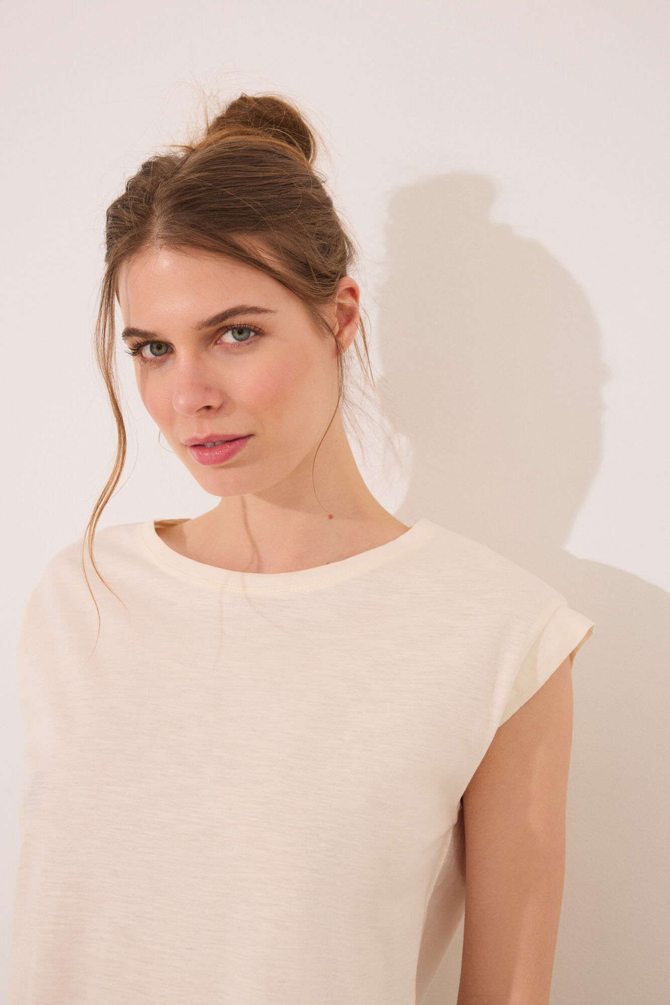 Women'secret Playera de manga blanca  marfil