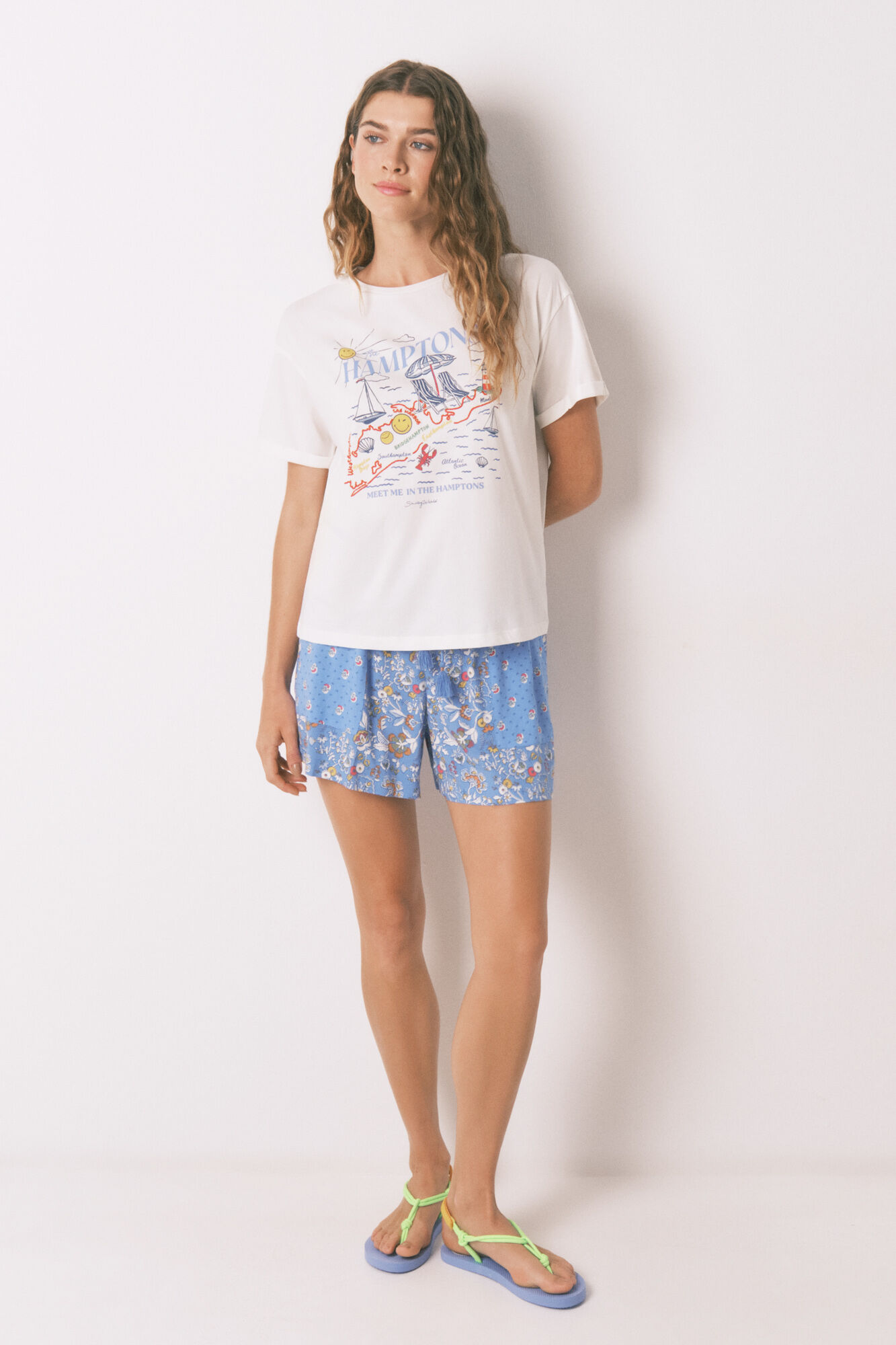 Women'secret Playera de algod&oacute;n Smile Off White marfil