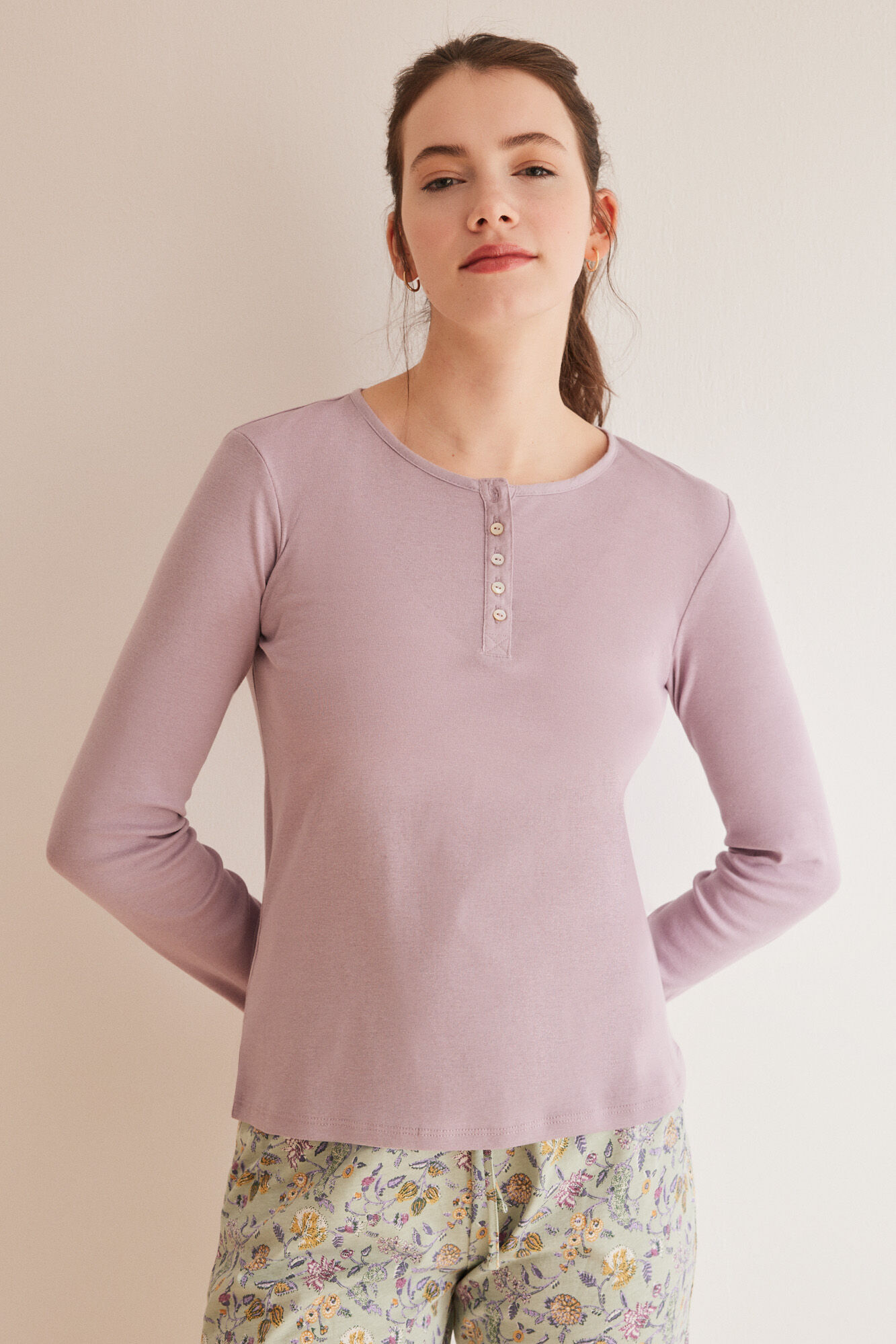 Women'secret Playera panadera manga larga morada 100% algod&oacute;n