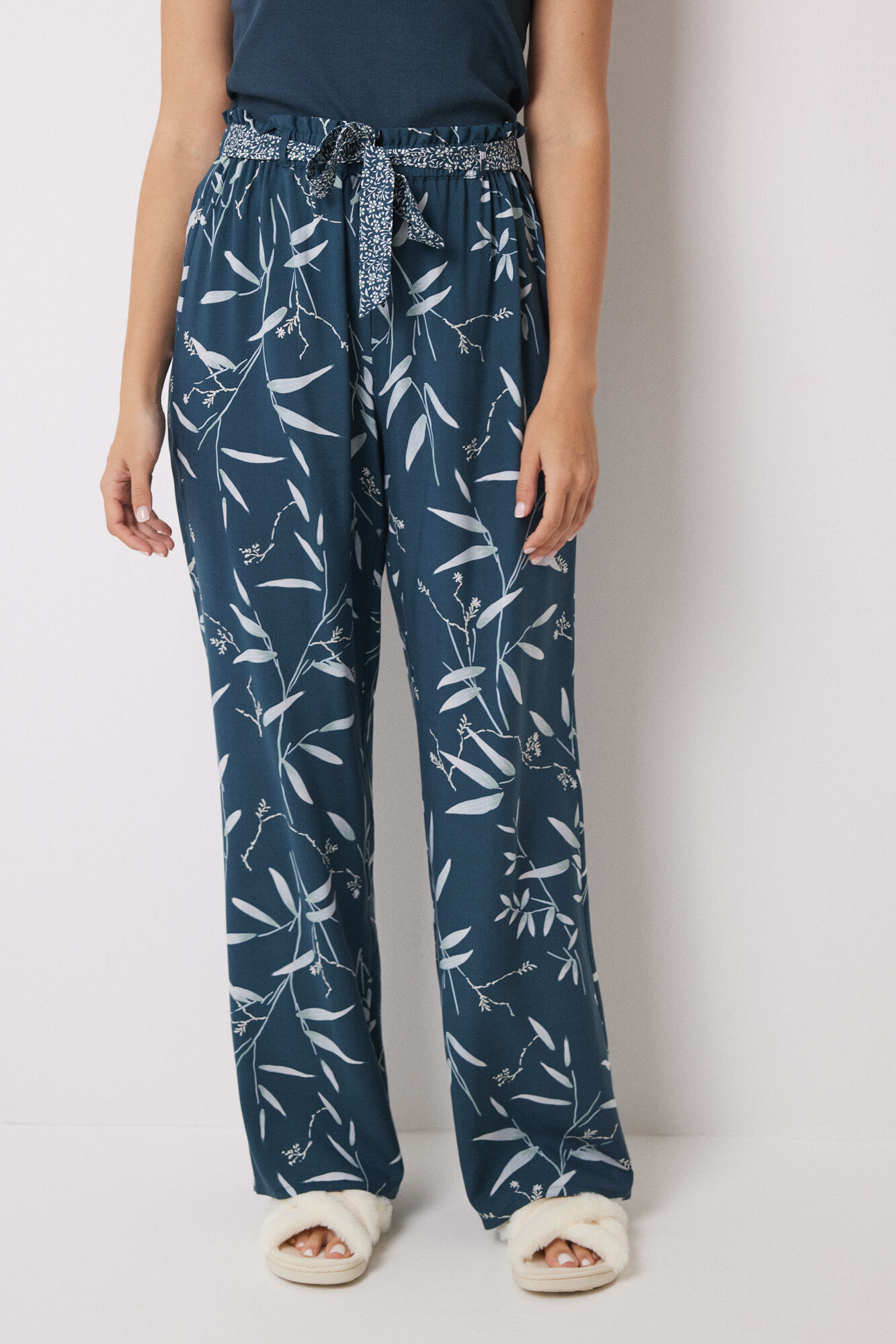 Women'secret Pantal&oacute;n lounge viscosa print hojas verde