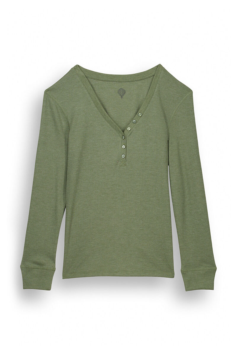 Women'secret Playera manga larga tejido waffle verde kaki