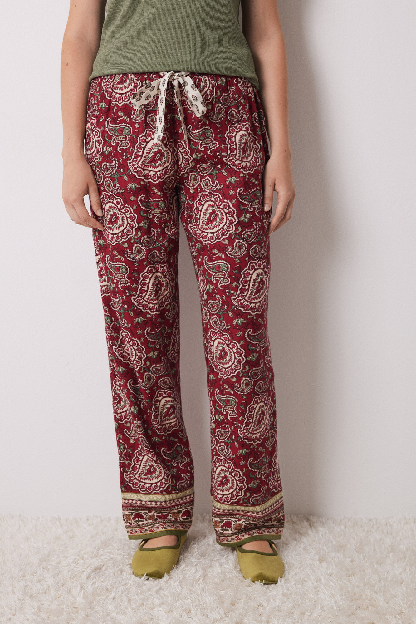 Women'secret Pantal&oacute;n pijama paisley algod&oacute;n rojo estampado