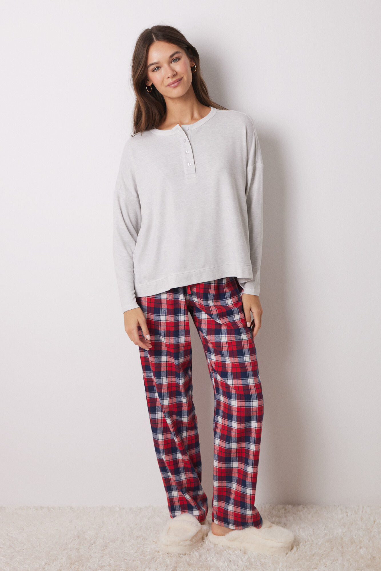 Women'secret Playera manga larga punto c&aacute;lido gris gris