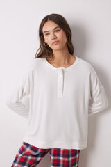 Women'secret Playera manga larga punto c&aacute;lido blanco marfil