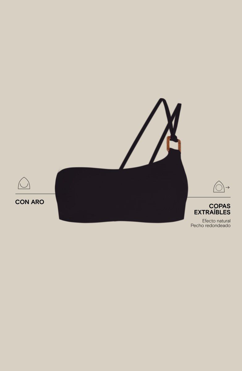 Women'secret Top bikini asim&eacute;trico negro negro