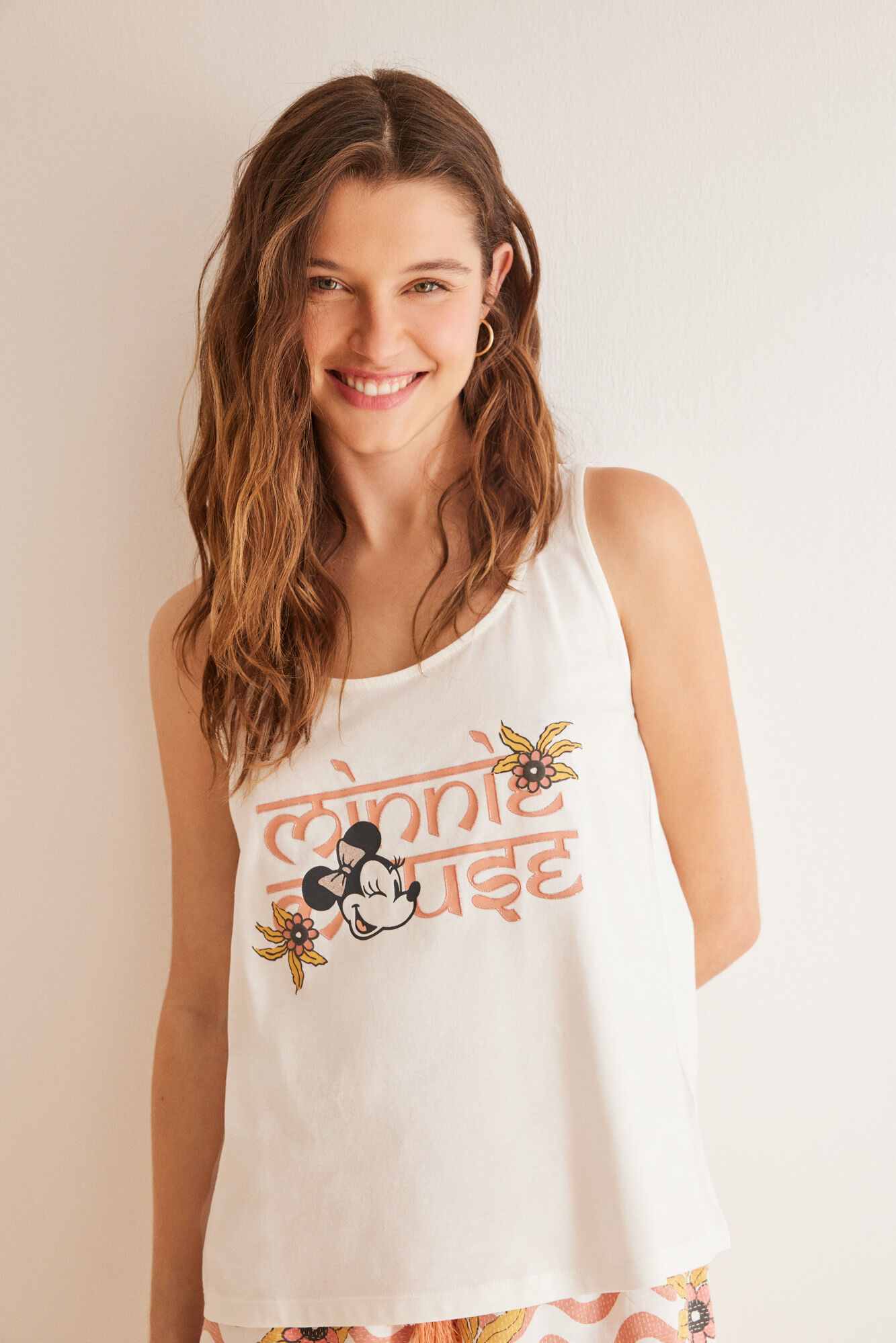 Women'secret Pijama corta 100% algod&oacute;n marfil Minnie