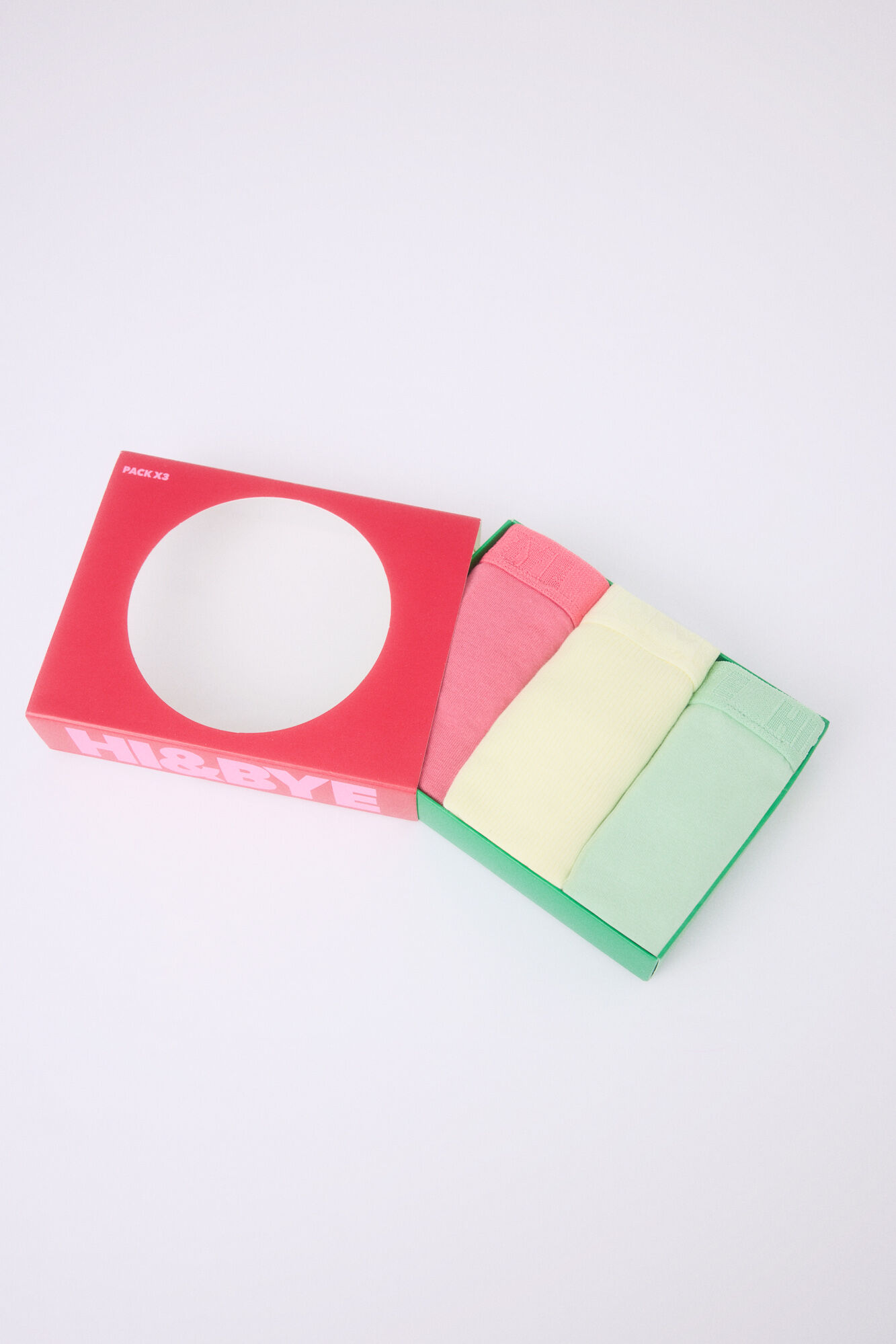 HI&BYE Pack 3 bragas cl&aacute;sicas rosa, amarillo, verde blanco