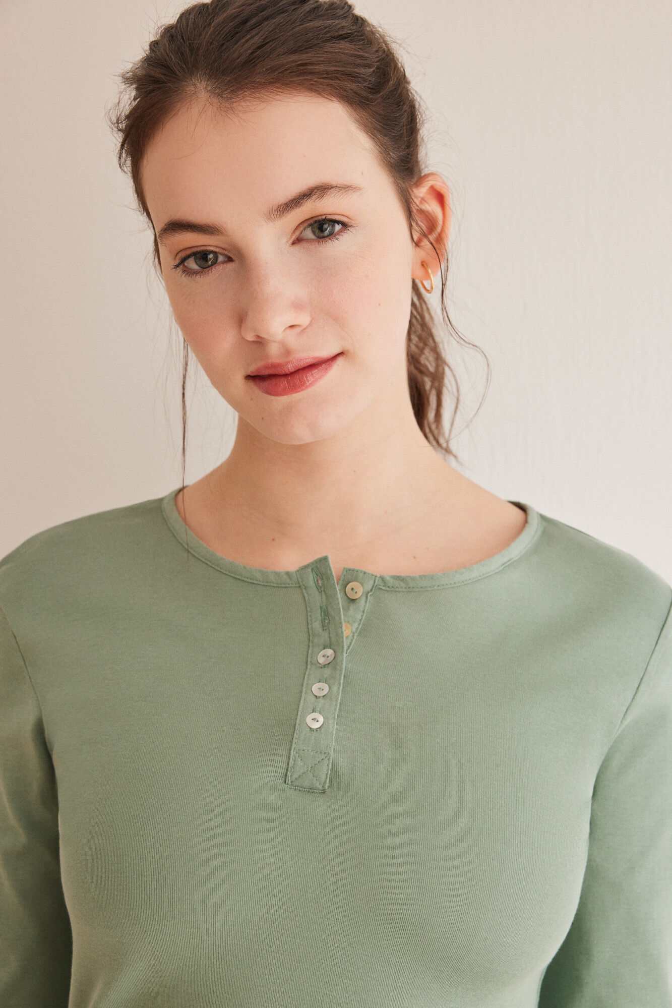 Women'secret Playera panadera manga larga verde 100% algod&oacute;n