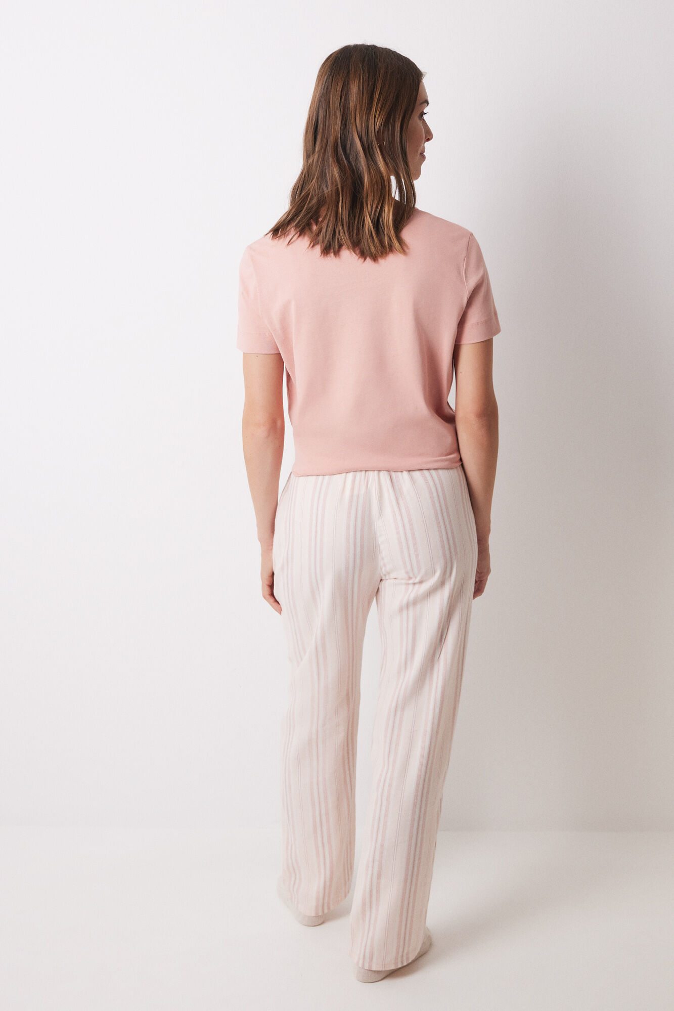 Women'secret Pantal&oacute;n largo franela rayas rosas rosa
