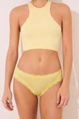 Women'secret Panty brasile&ntilde;o amarilla con detalle de encaje amarillo