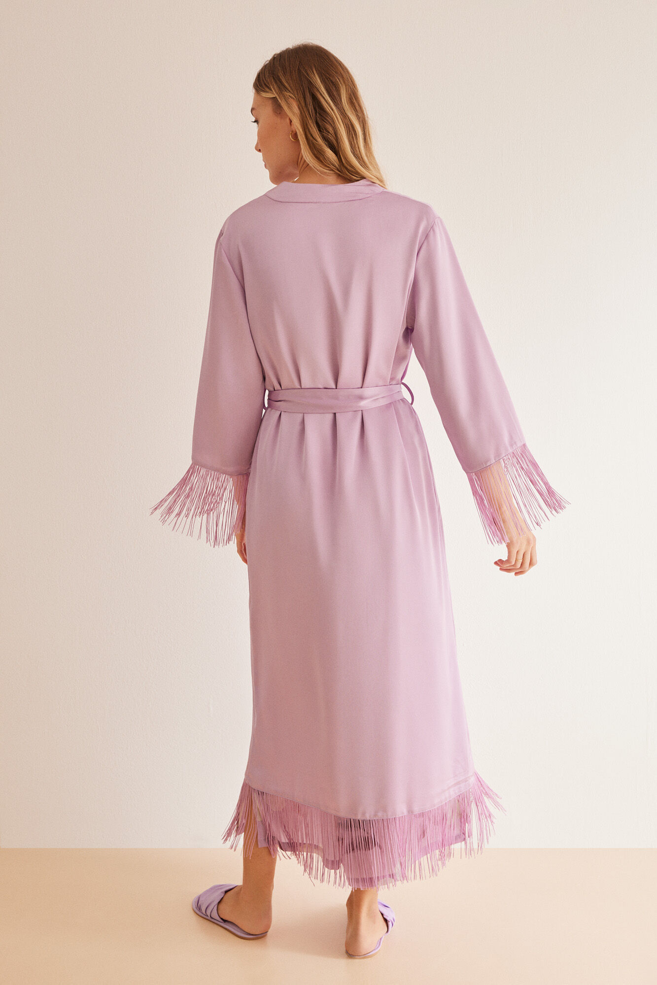 Women'secret Bata larga sat&iacute;n flecos lila morado/lila