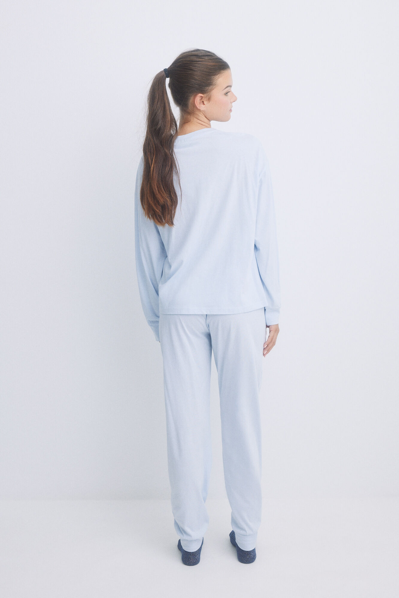 HI&BYE Pijama largo algod&oacute;n azul azul