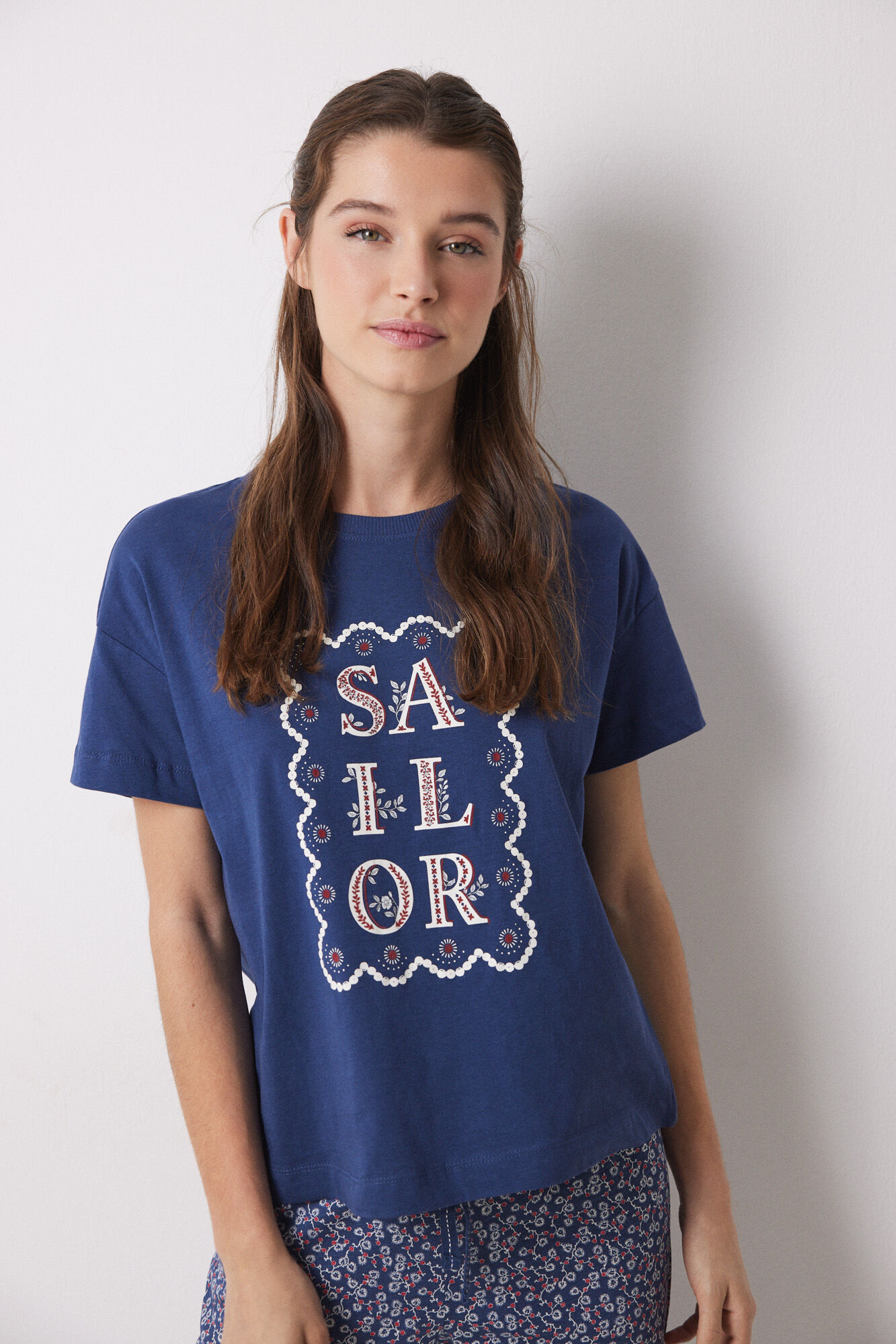 Women'secret Playera manga corta azul Sailor