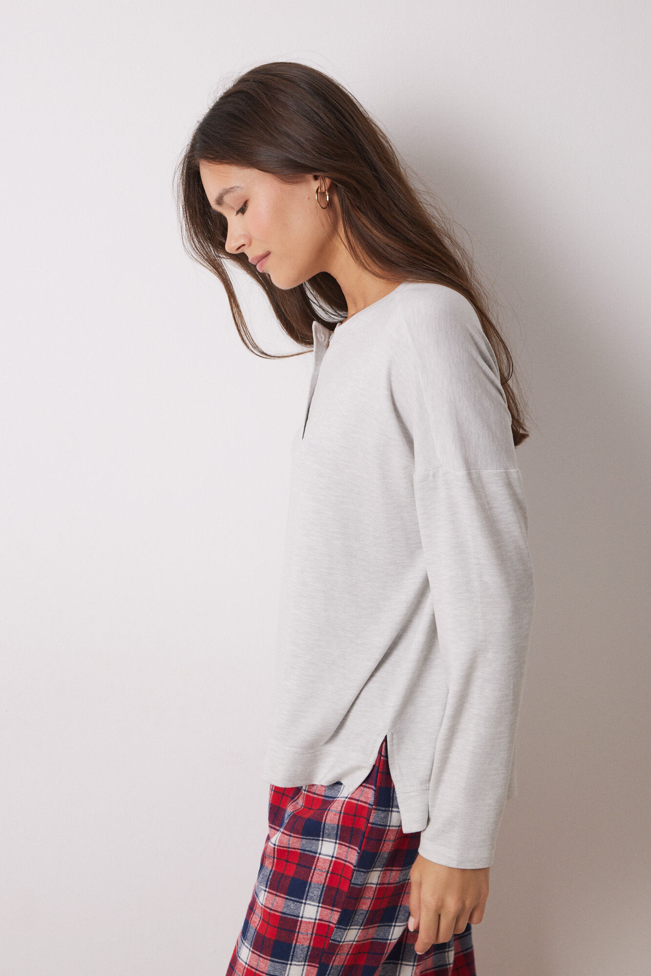 Women'secret Playera manga larga punto c&aacute;lido gris gris