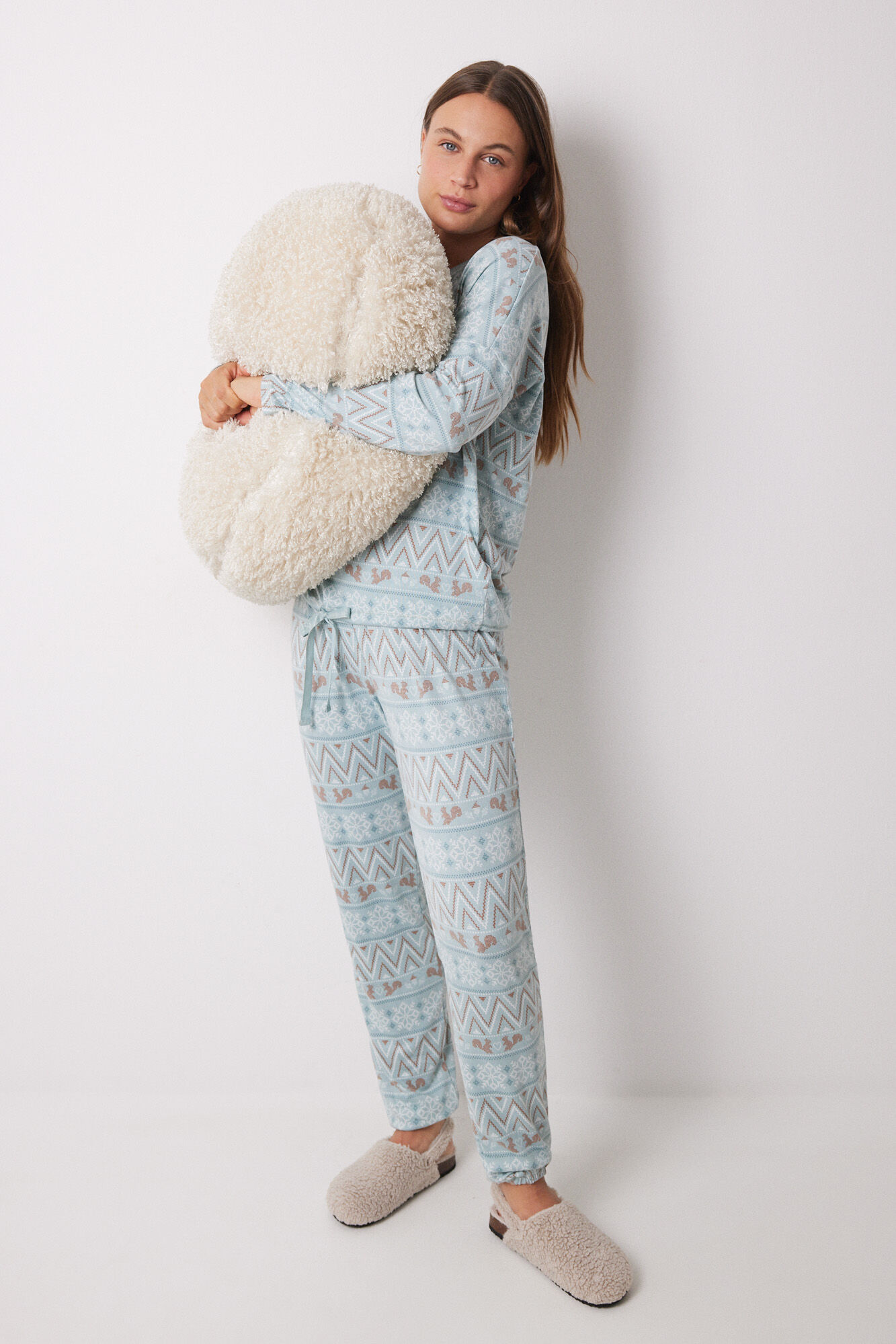 Women'secret Pijama larga polar supersoft verde