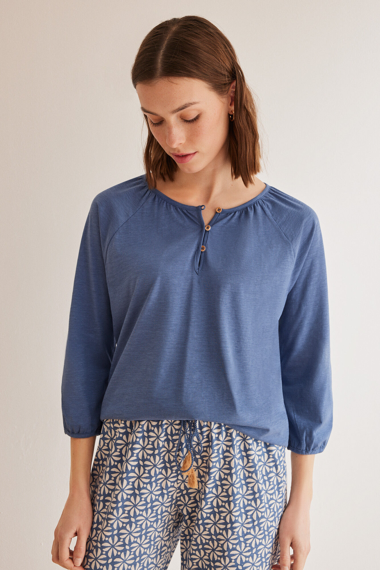 Women'secret Playera manga larga 100% algod&oacute;n azul azul