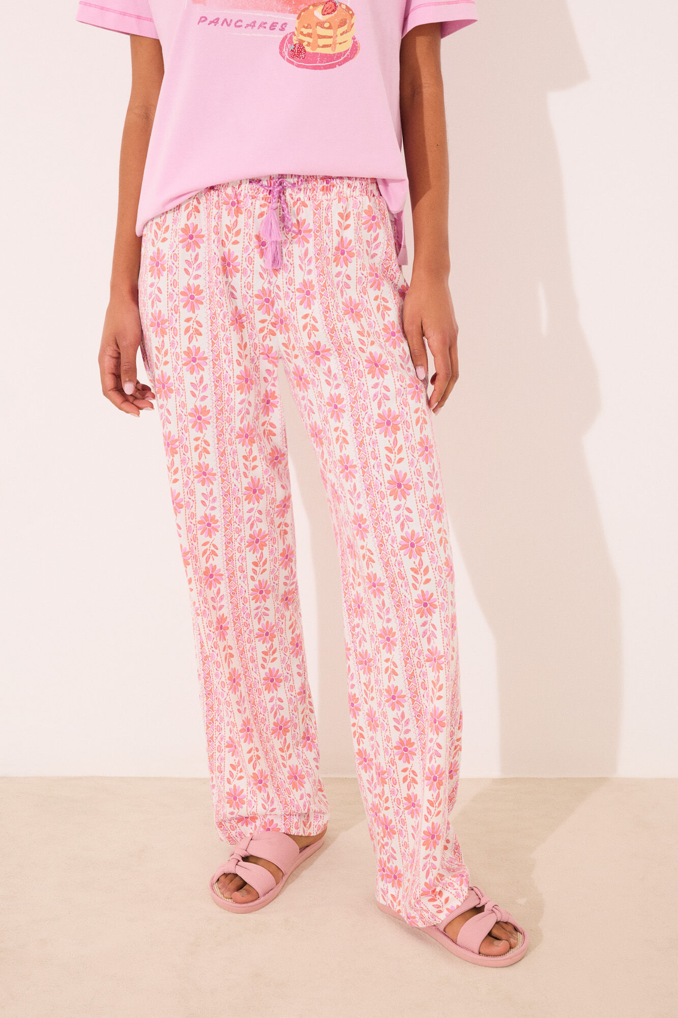 Women'secret Pantal&oacute;n largo de sal&oacute;n 100% algod&oacute;n flores