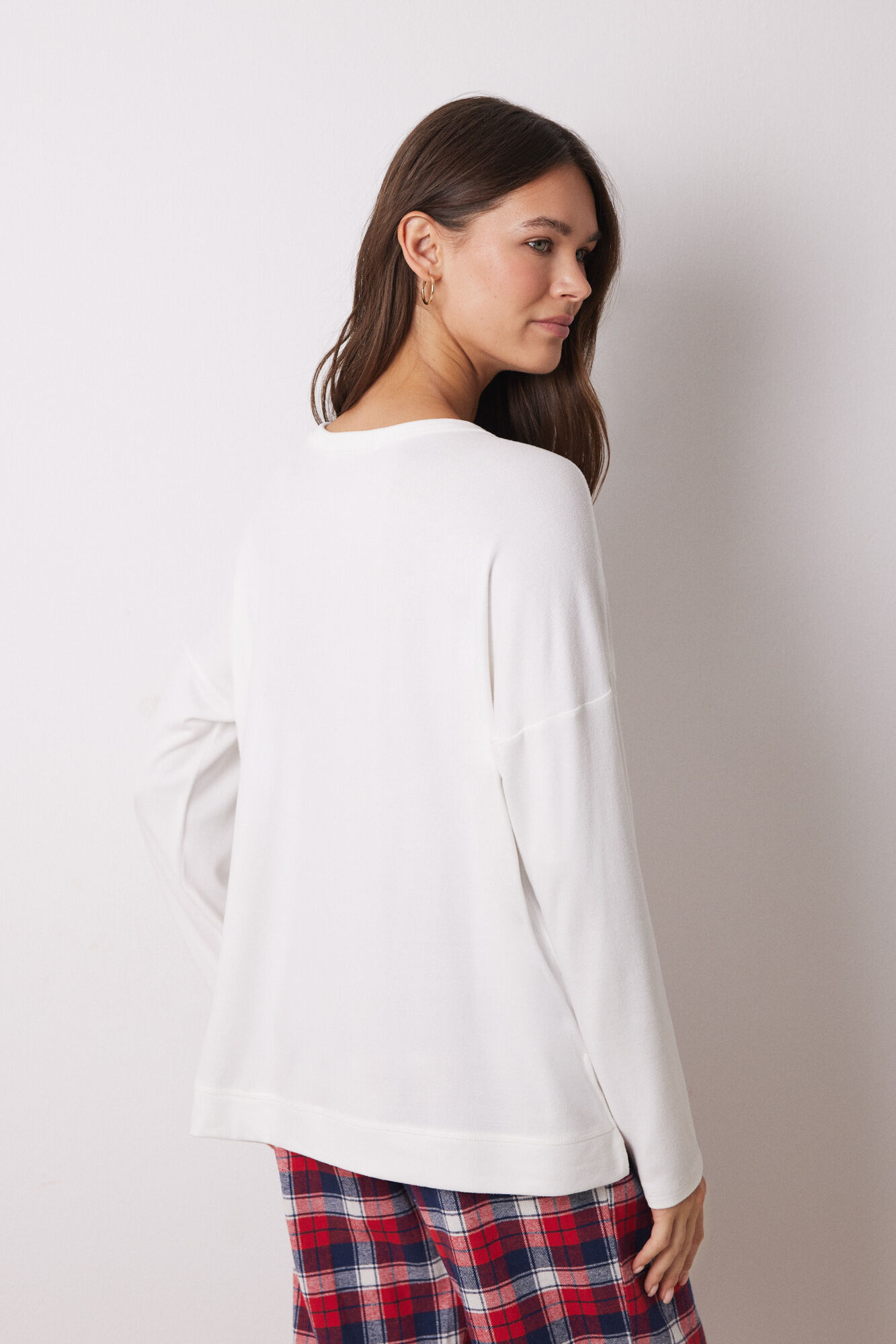 Women'secret Playera manga larga punto c&aacute;lido blanco marfil